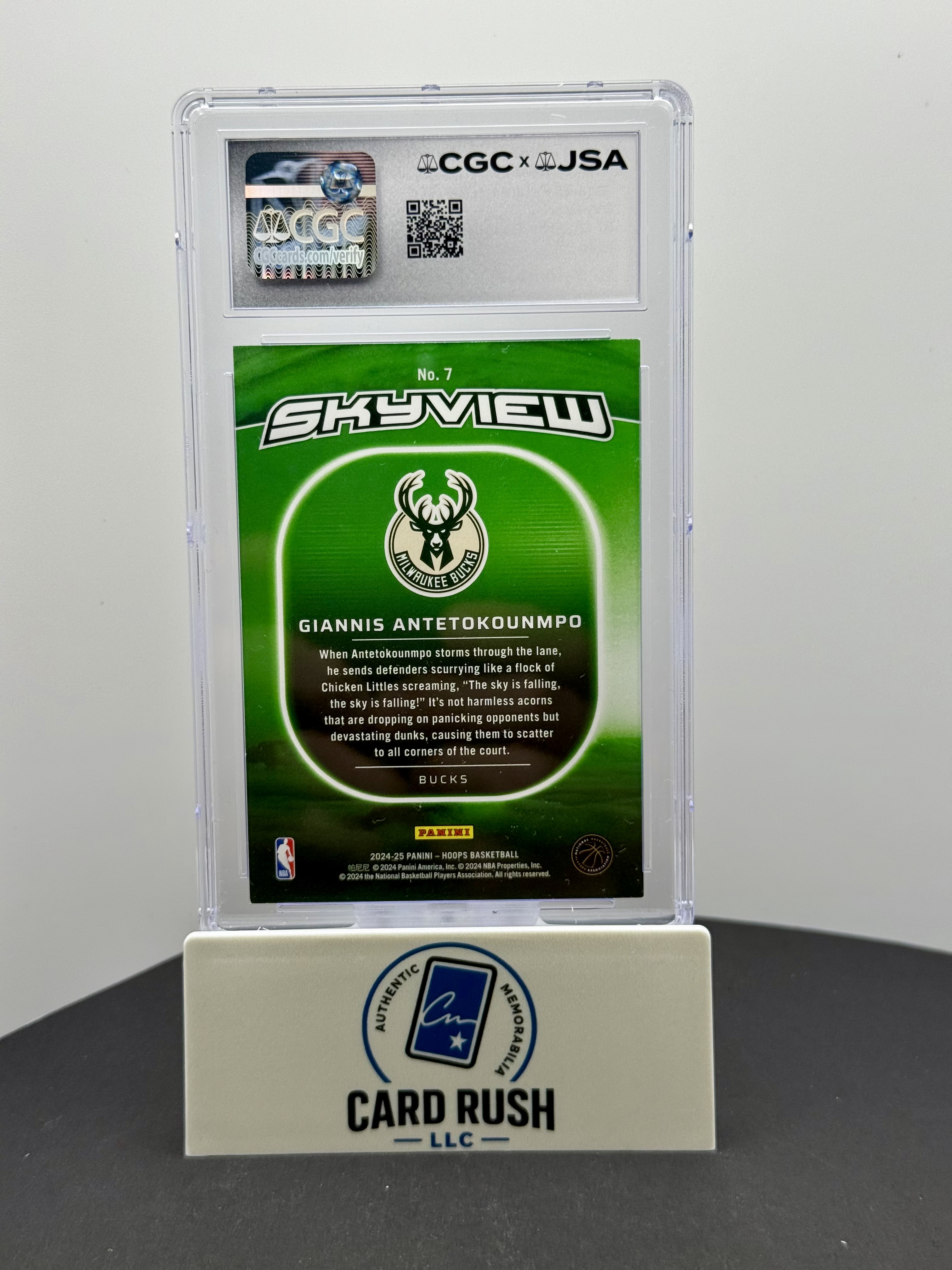 2024-25 Panini Hoops Skyview Holo #7 Giannis Antetokounmpo Auto CGC/JSA IP Authentic Autograph, back