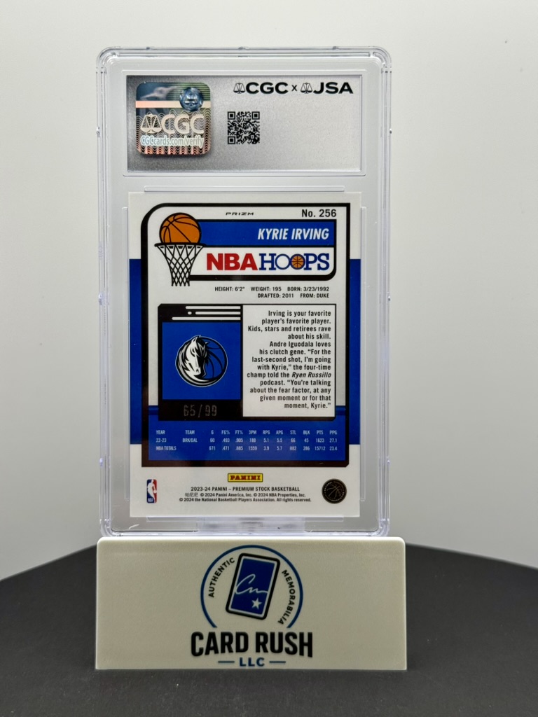 2023-24 Panini Hoops Premium Stock Blue Seismic Kyrie Irving Auto /99 CGC/JSA Authentic IP Autograph, back