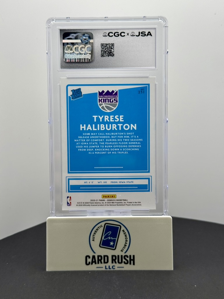 2020-21 Donruss Orange Laser Tyrese Haliburton Rated Rookie Auto #231 CGC/JSA Authentic IP Autograph, back