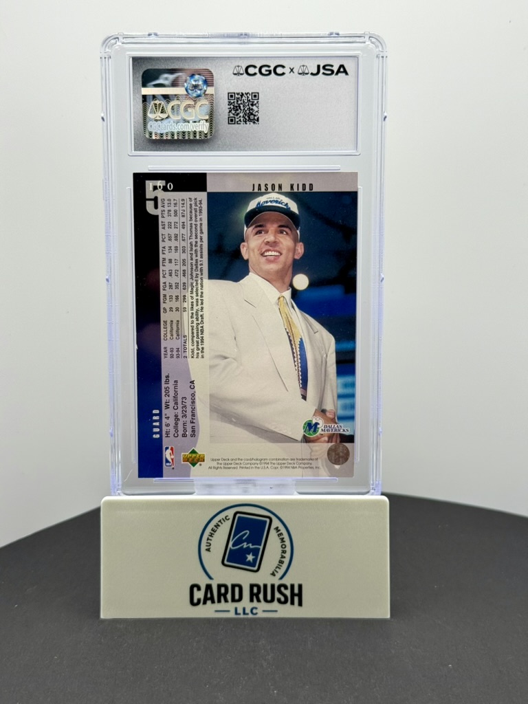 1994-95 Upper Deck Jason Kidd RC #160 Autographed Rookie Card - CGC/JSA In Person Authentic Auto, back