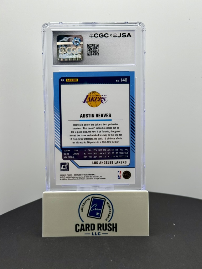 2024-25 Donruss Optic Austin Reaves Auto #140 Los Angeles Lakers CGC/JSA In Person Authentic Autograph, back