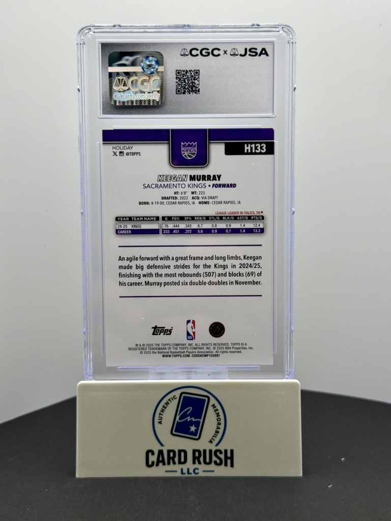 2025-26 Topps Holiday Glitter Keegan Murray #H133 IP Auto CGC/JSA Authentic Autograph, back