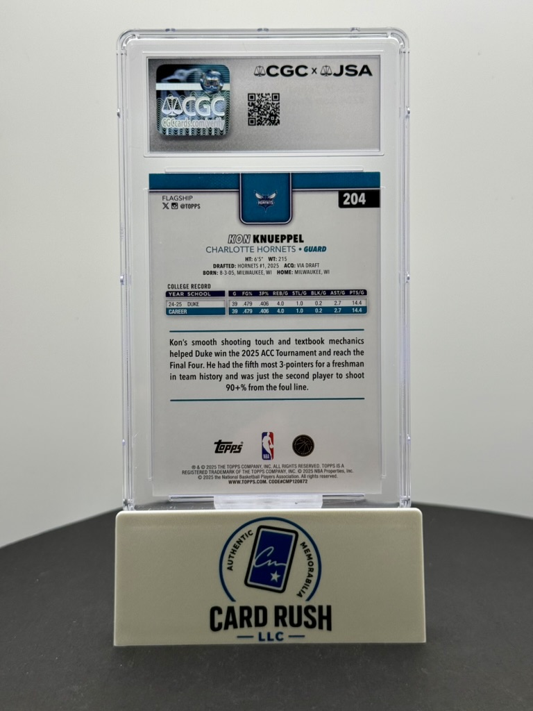 2025-26 Topps Kon Knueppel RC In Person Auto CGC/JSA Authentic Autograph Charlotte Hornets Rookie Card, back