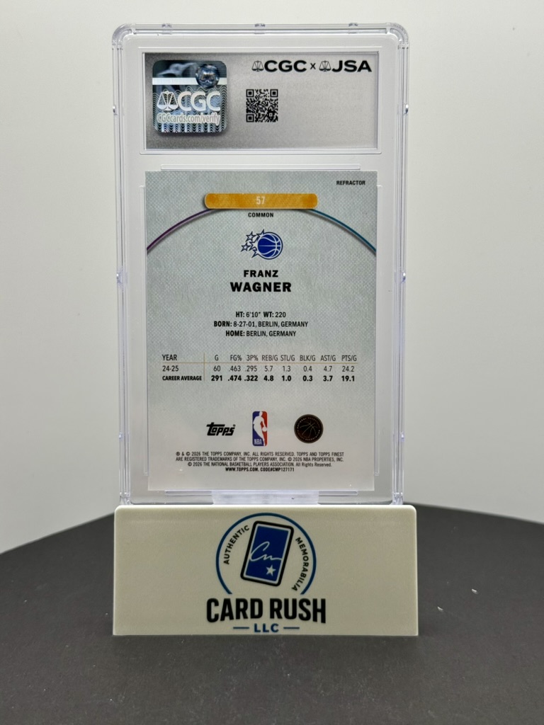 2025-26 Topps Finest #57 Franz Wagner Refractor In-Person Auto CGC/JSA Authentic, back