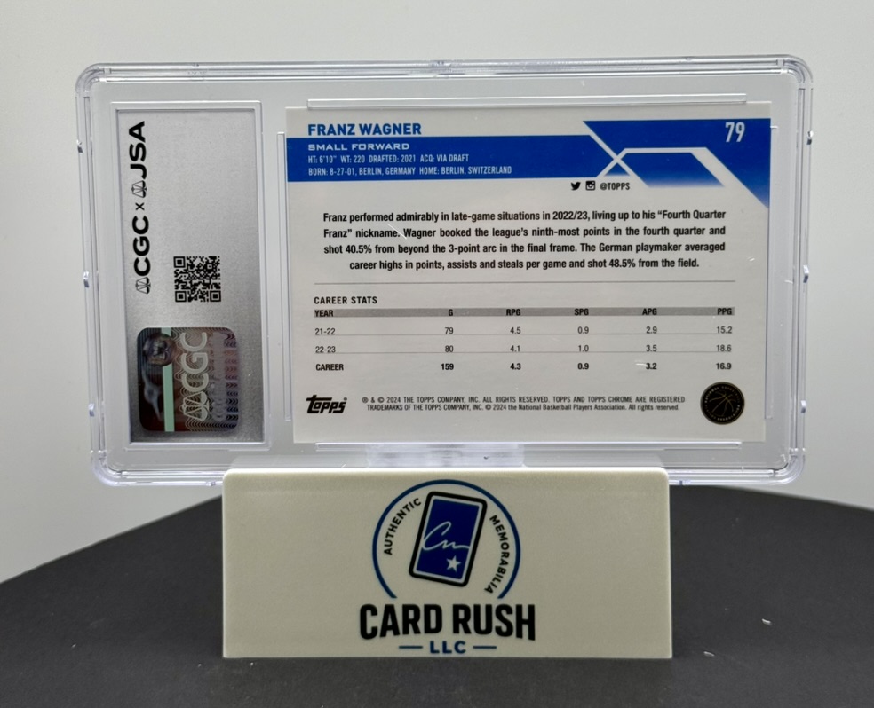 2023-24 Topps Chrome #79 Franz Wagner CGC/JSA Authentic In-Person Autograph, back