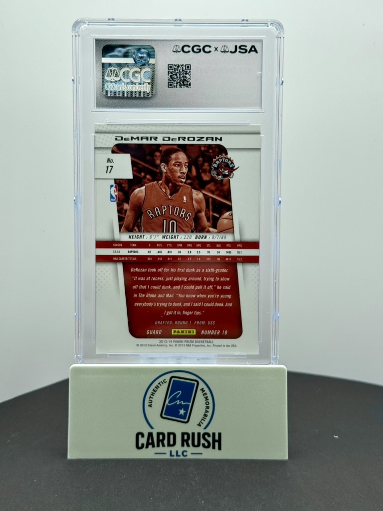 2013-14 Panini Prizm #17 DeMar DeRozan IP Auto CGC/JSA Authentic, back