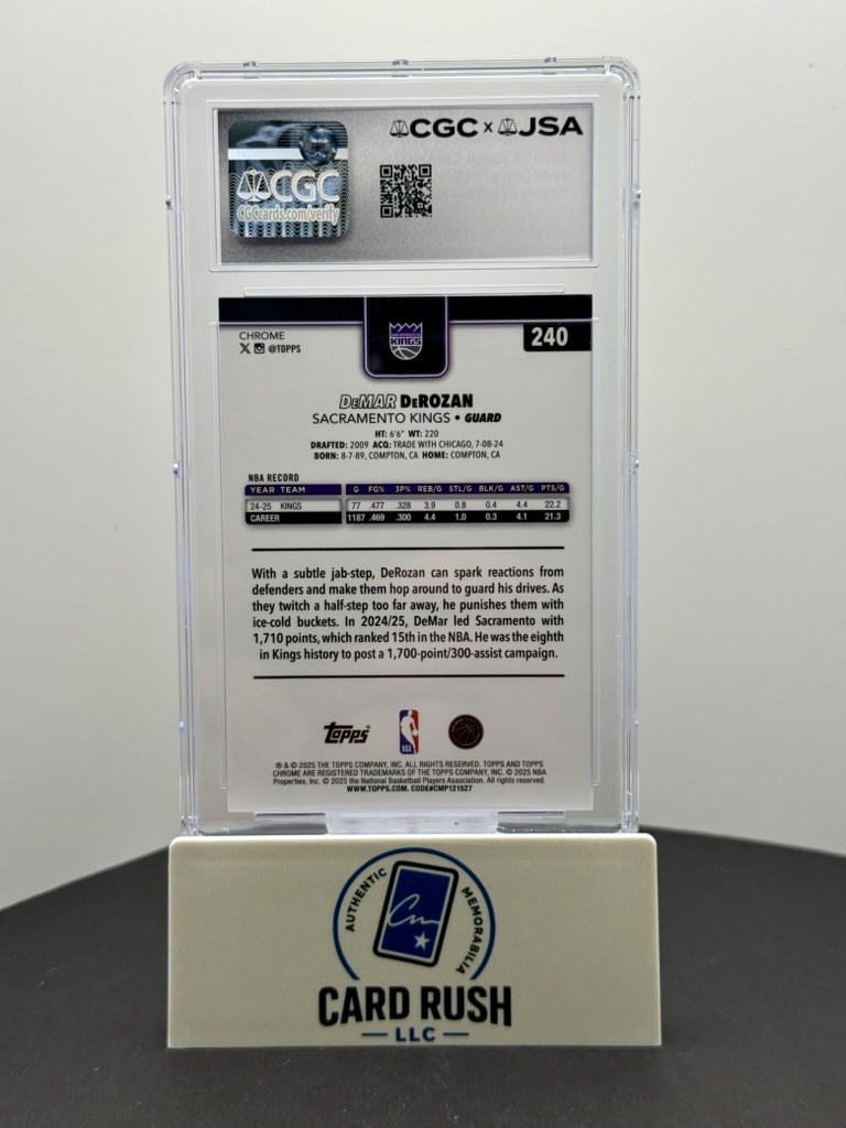 2025-26 Topps Chrome DeMar DeRozan Yellow RayWave Refractor IP Auto RC #240 CGC/JSA Authentic Sacramento Kings, back