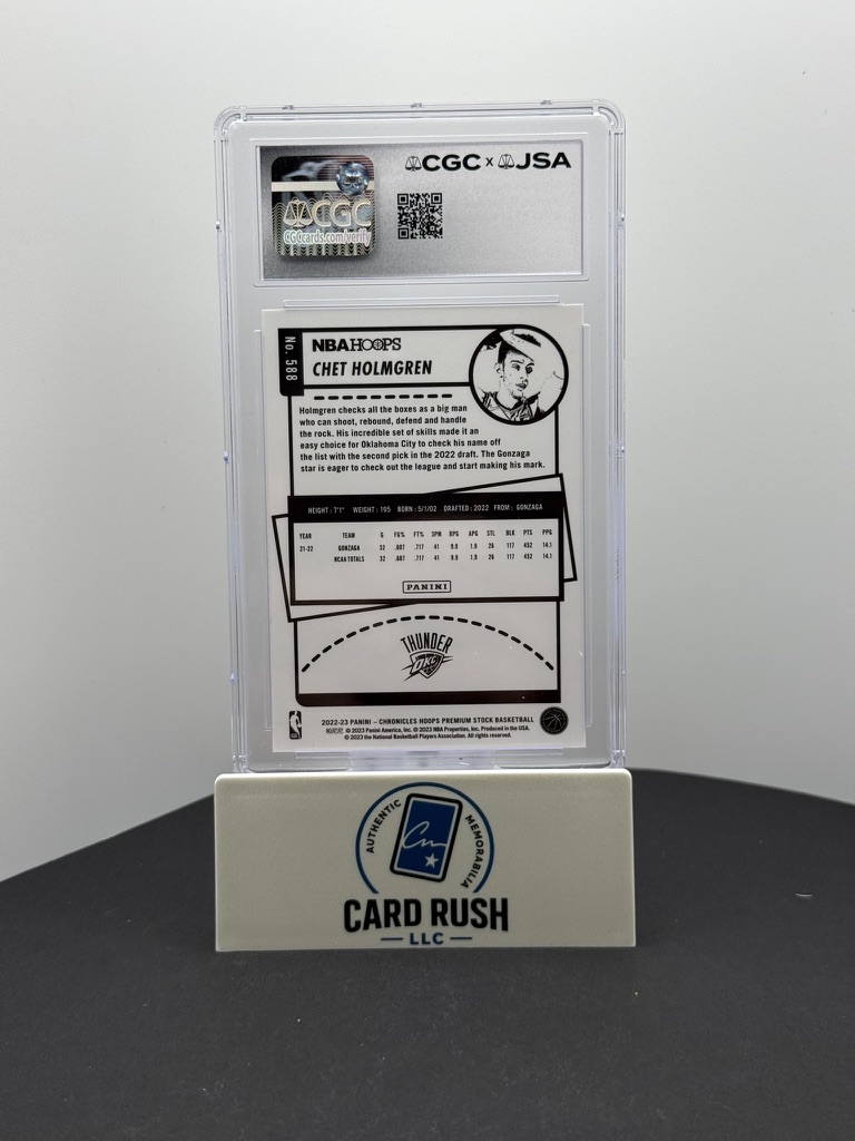 2022-23 Panini Chronicles Hoops Premium Stock #588 Chet Holmgren RC IP Auto CGC/JSA Authentic, back