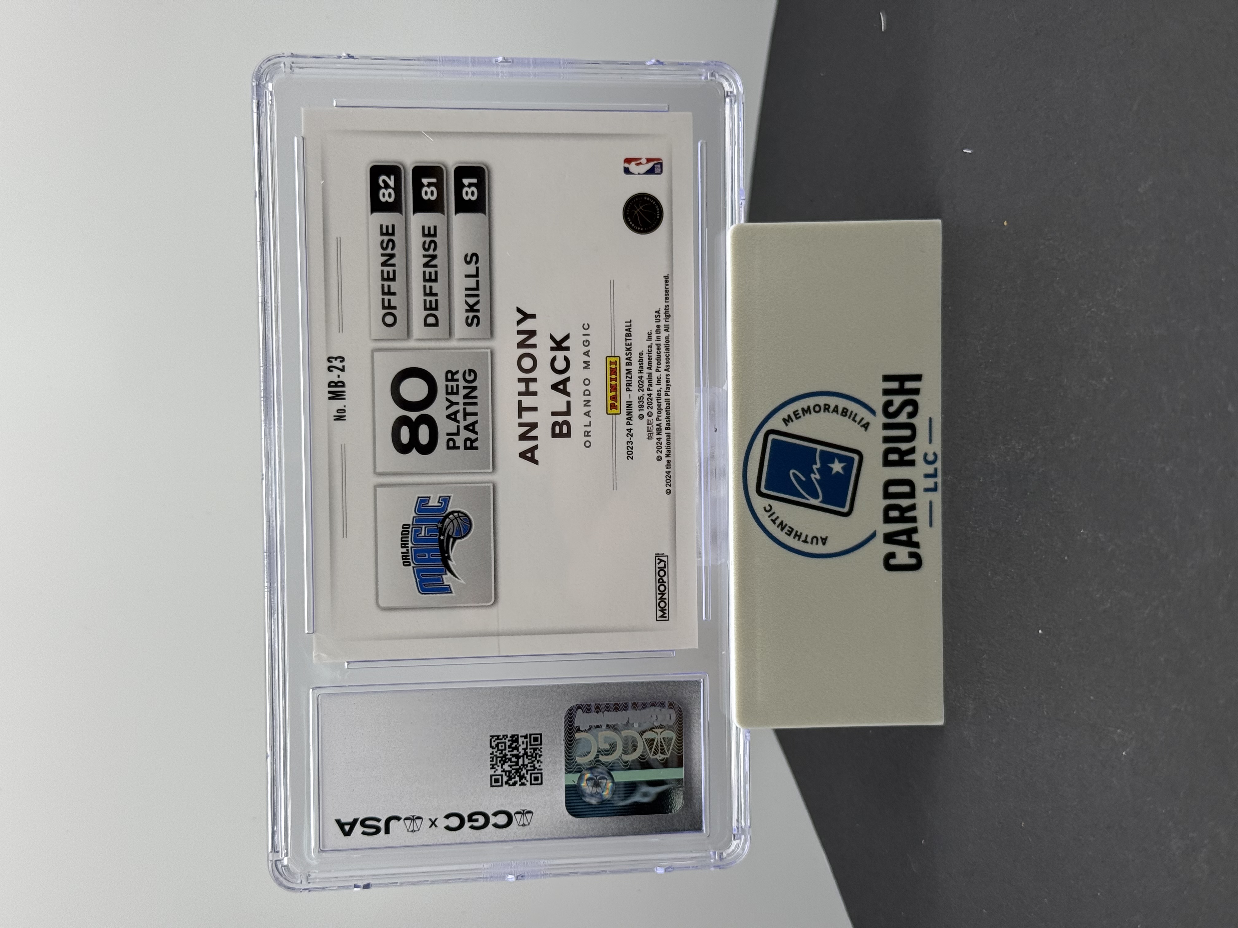 2023-24 Panini Prizm Monopoly Money Blast Anthony Black RC IP Auto CGC/JSA Authentic, back