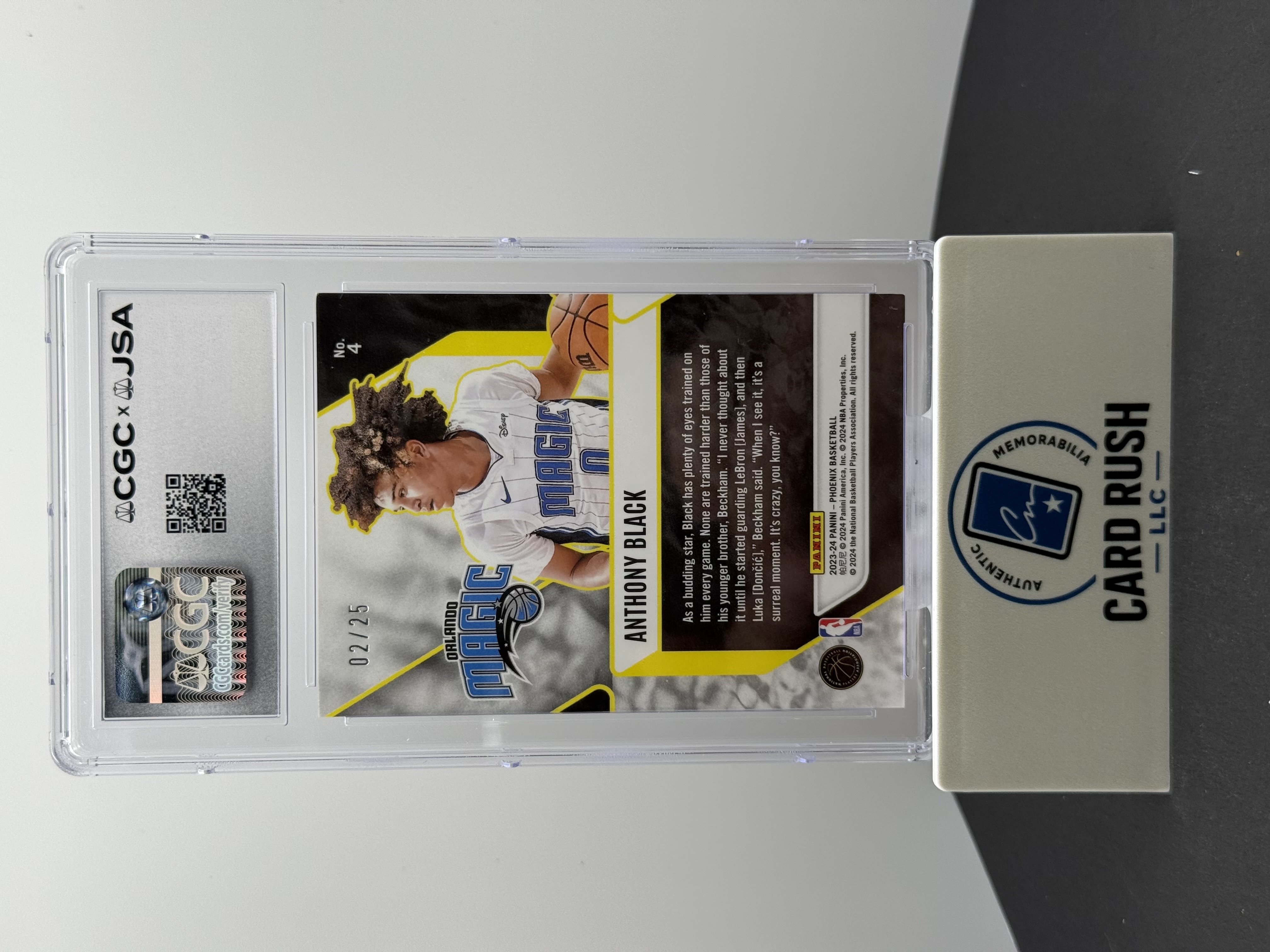 2023-24 Panini Phoenix Fade to Black Pink Ice Anthony Black RC IP Auto #4 /25 CGC/JSA Authentic, back