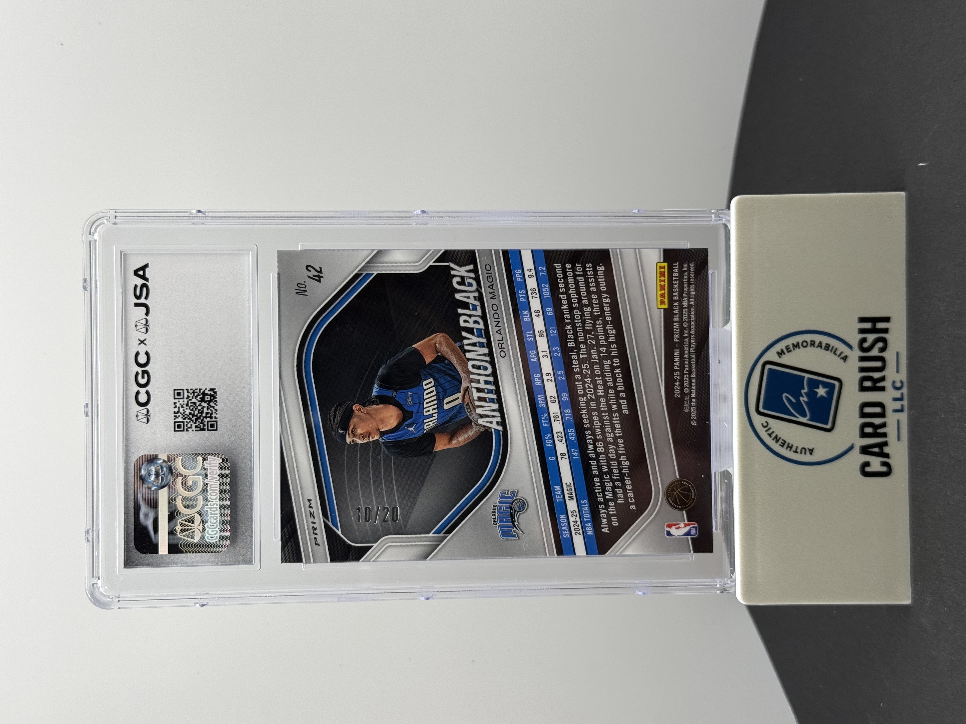 2024-25 Panini Prizm Black Cherry Blossom Anthony Black #42 Orlando Magic IP Auto /20 CGC/JSA Authentic, back