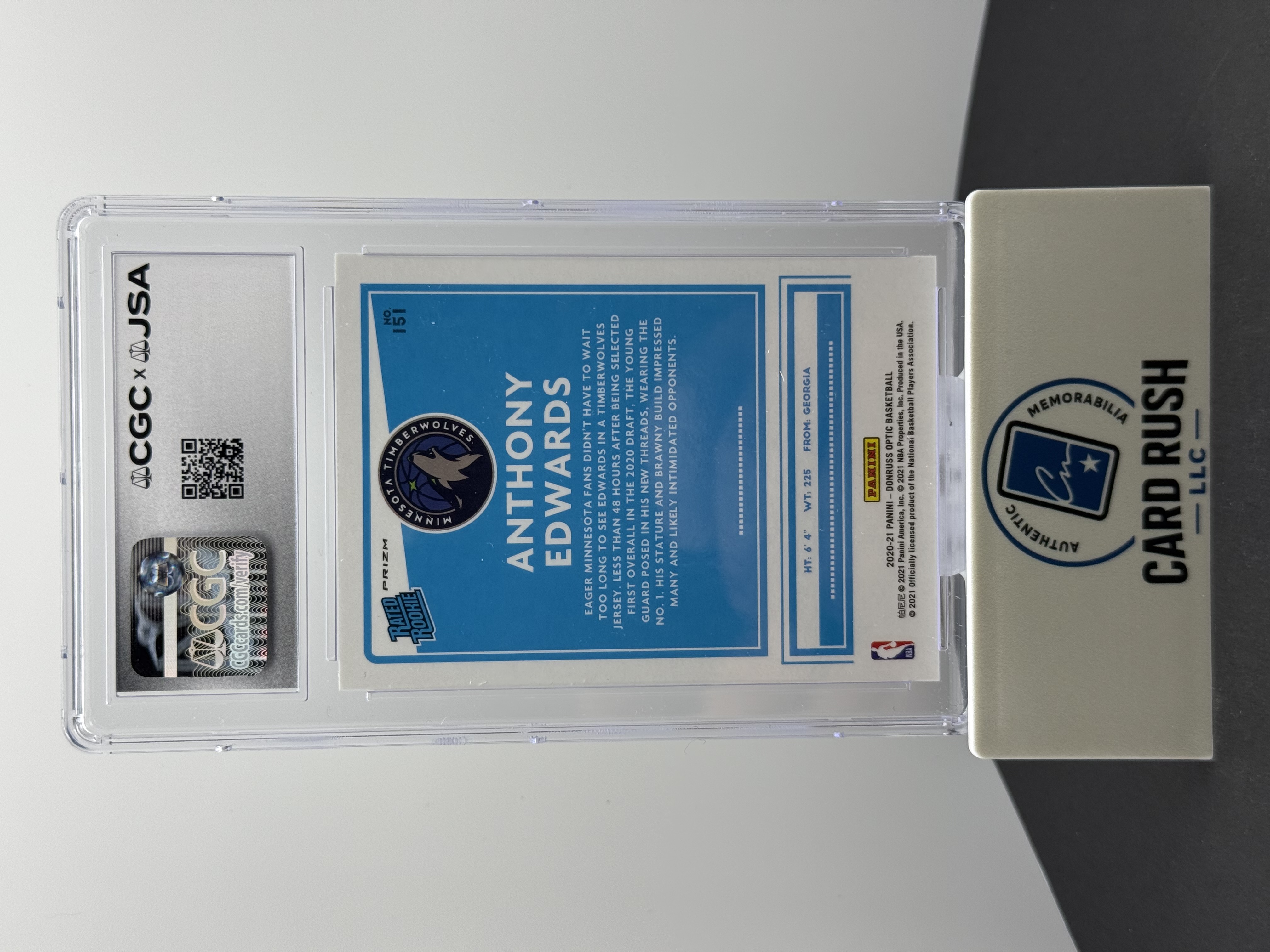 2020-21 Donruss Optic Fanatics Exclusive Anthony Edwards Rated Rookie IP Auto CGC/JSA Authentic Autograph, back