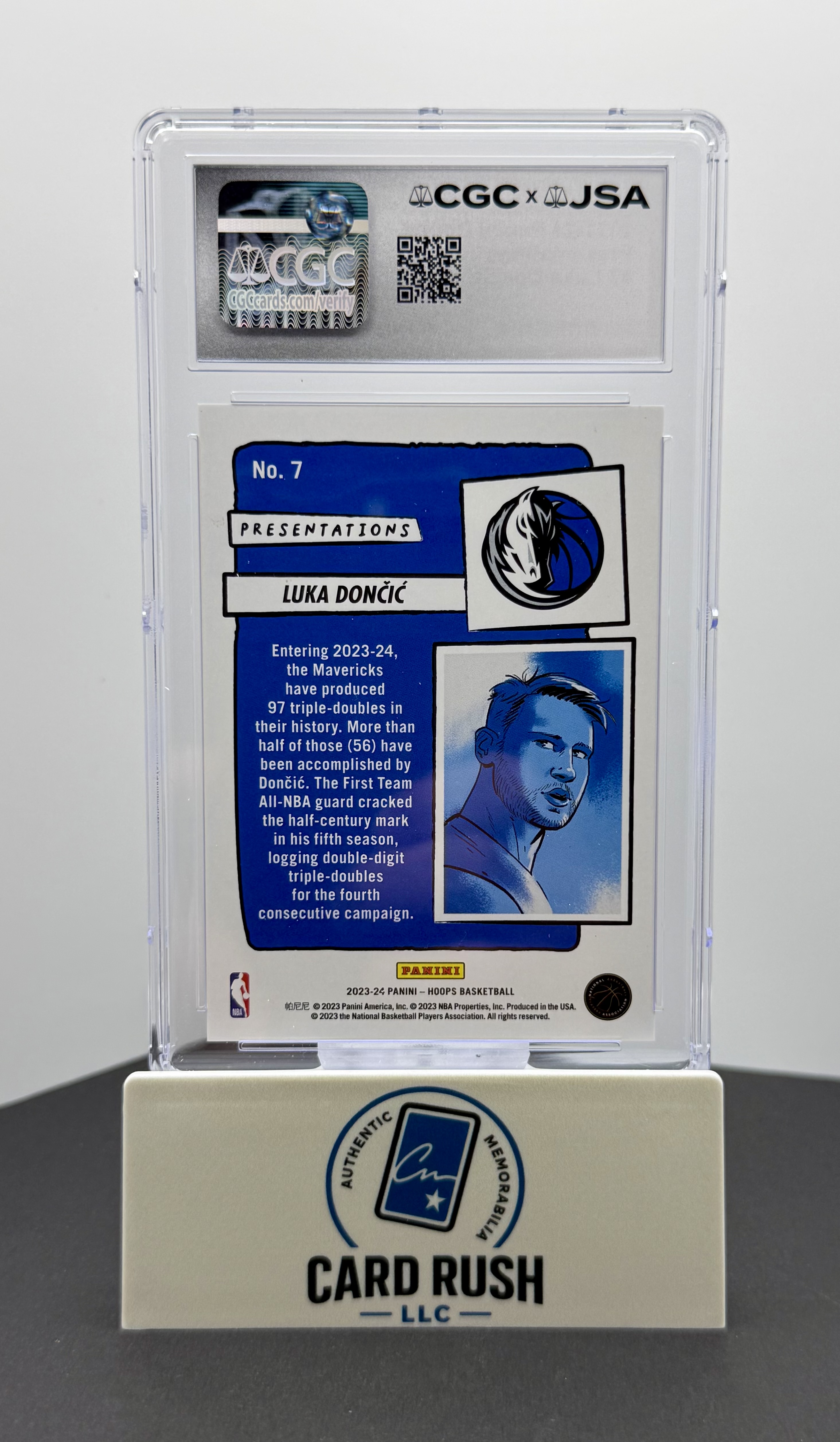 2023-24 Panini Hoops Presentations #7 Luka Doncic CGC/JSA Authentic IP Autograph, back