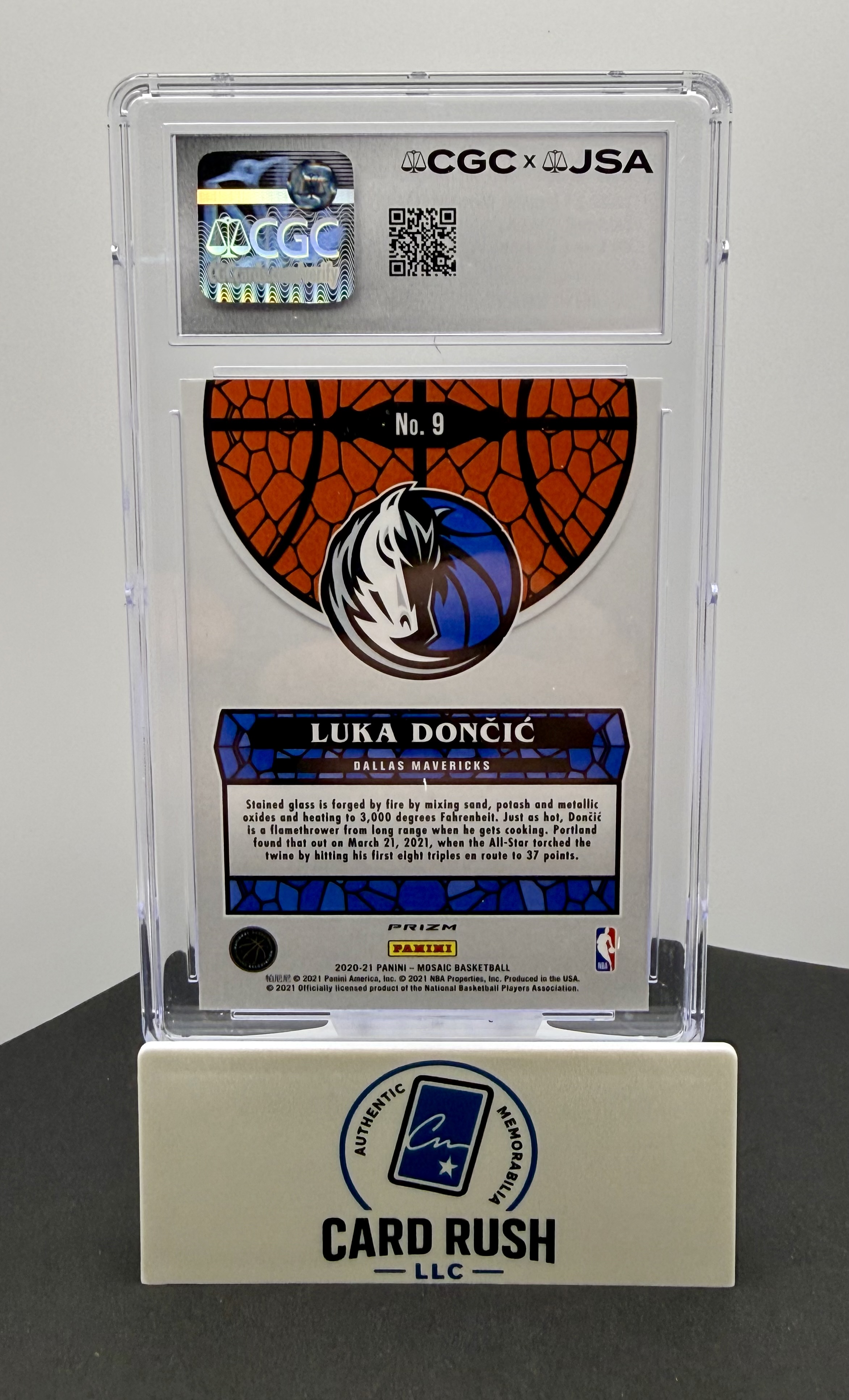 2020-21 Panini Mosaic Stained Glass #9 Luka Doncic Autograph CGC/JSA Authentic Autograph, back