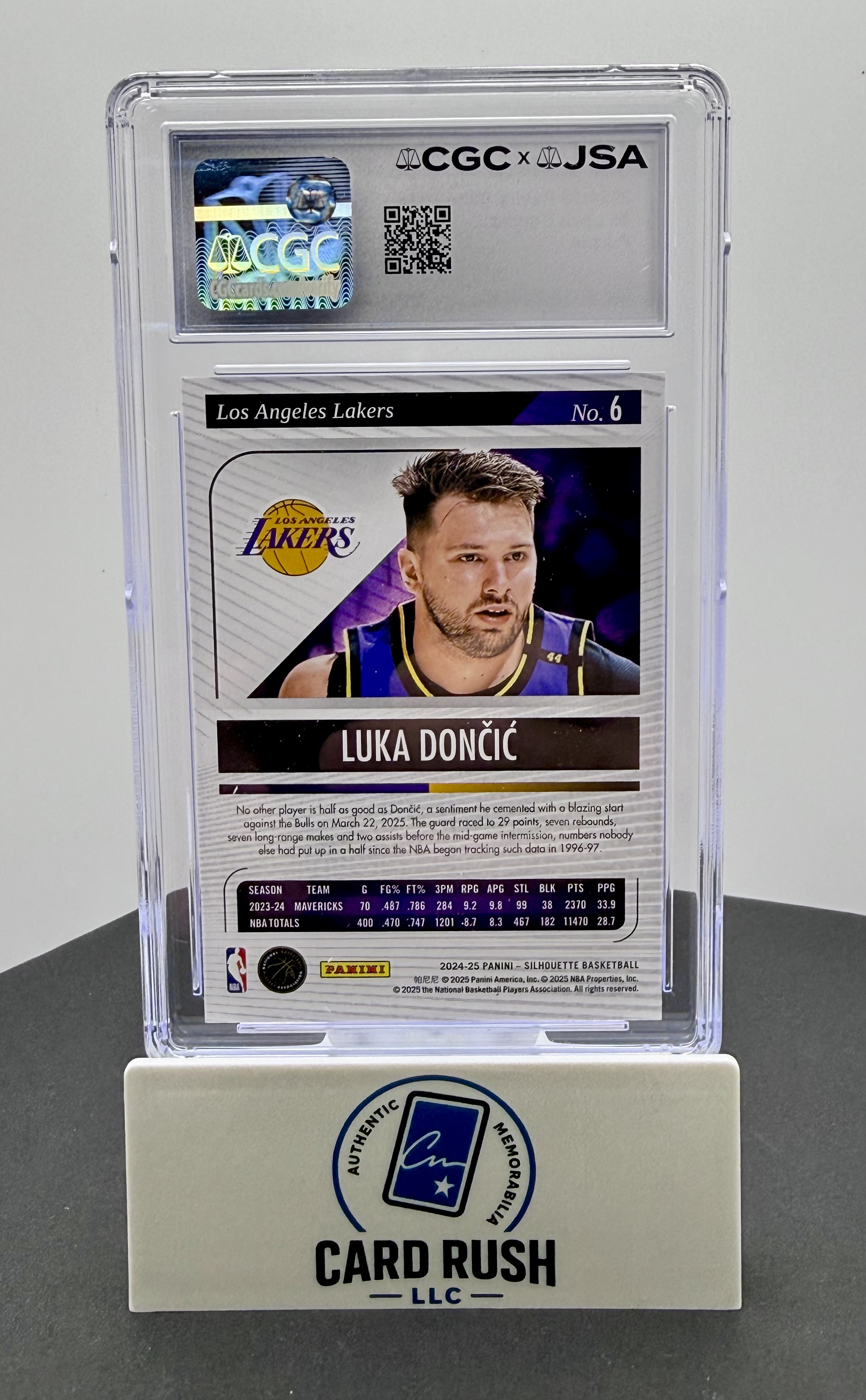 2024-25 Panini Silhouette Luka Doncic Purple Parallel IP Auto #6 CGC/JSA Authentic 031/125, back