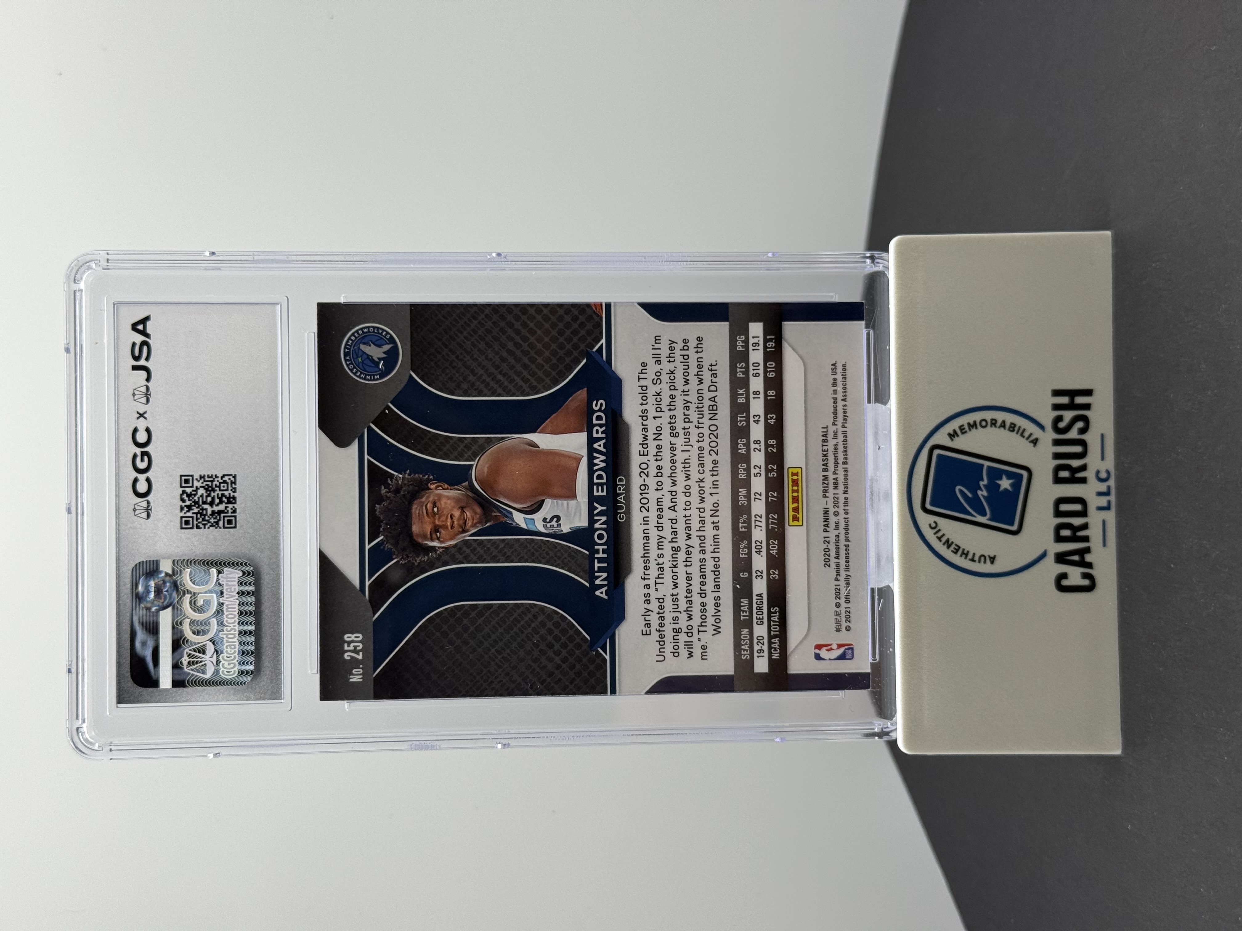 2020-21 Panini Prizm Anthony Edwards RC IP Auto CGC/JSA Authentic, back