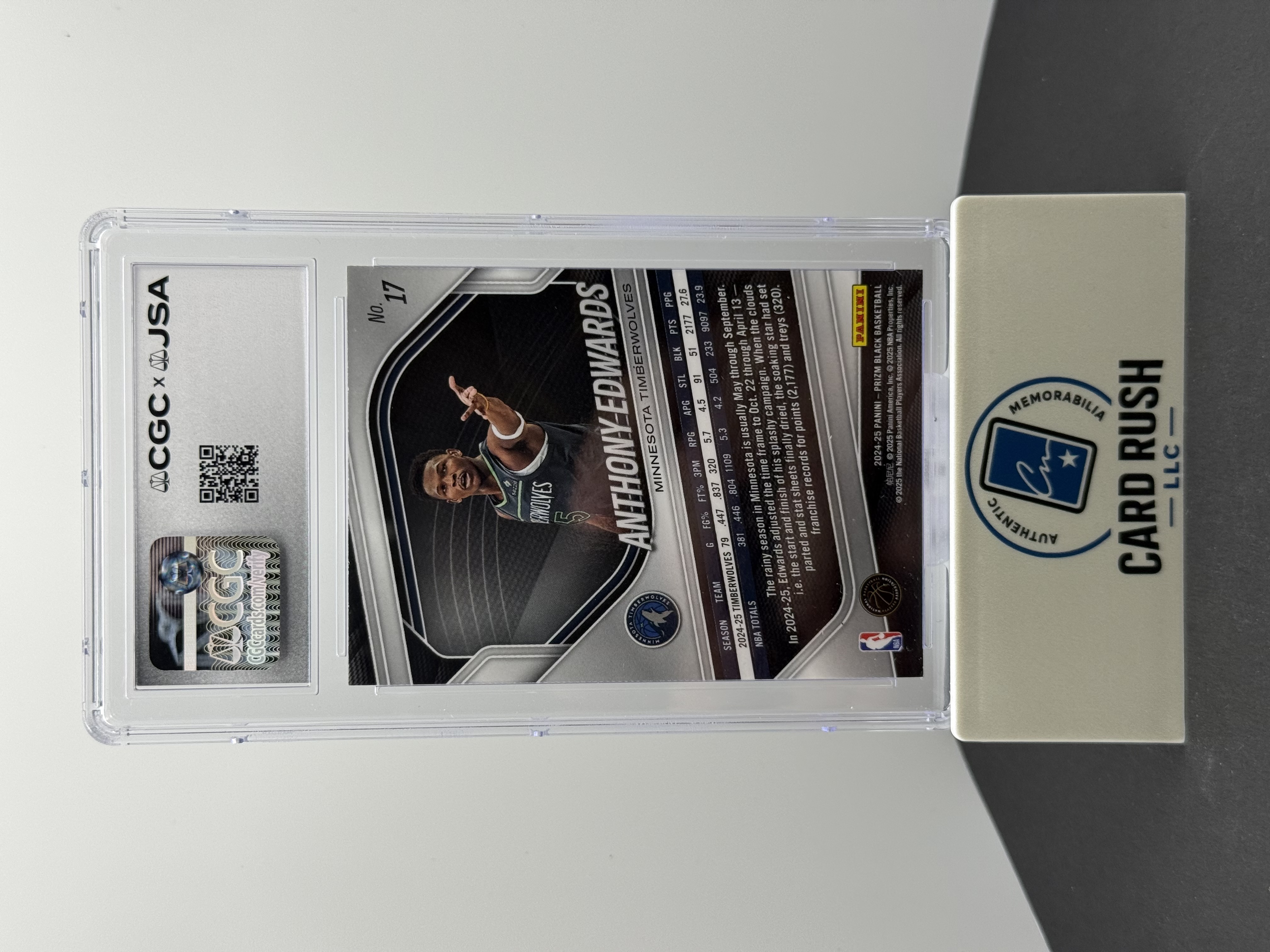 2024-25 Panini Prizm Black Anthony Edwards #17 Auto Minnesota Timberwolves CGC/JSA Authentic Autograph, back