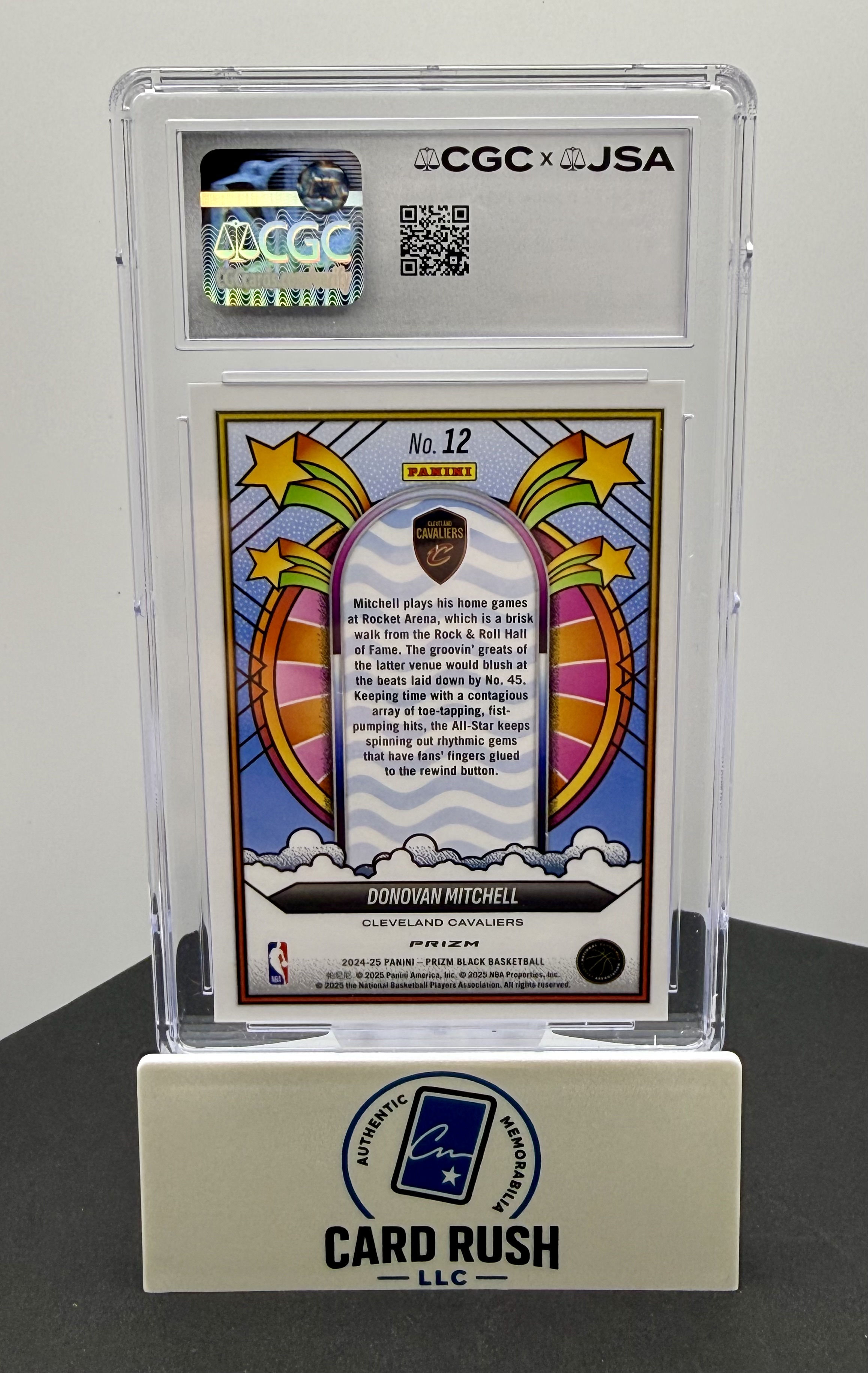 2024-25 Panini Prizm Black Groovy #12 Donovan Mitchell IP Autograph CGC/JSA Authentic, back