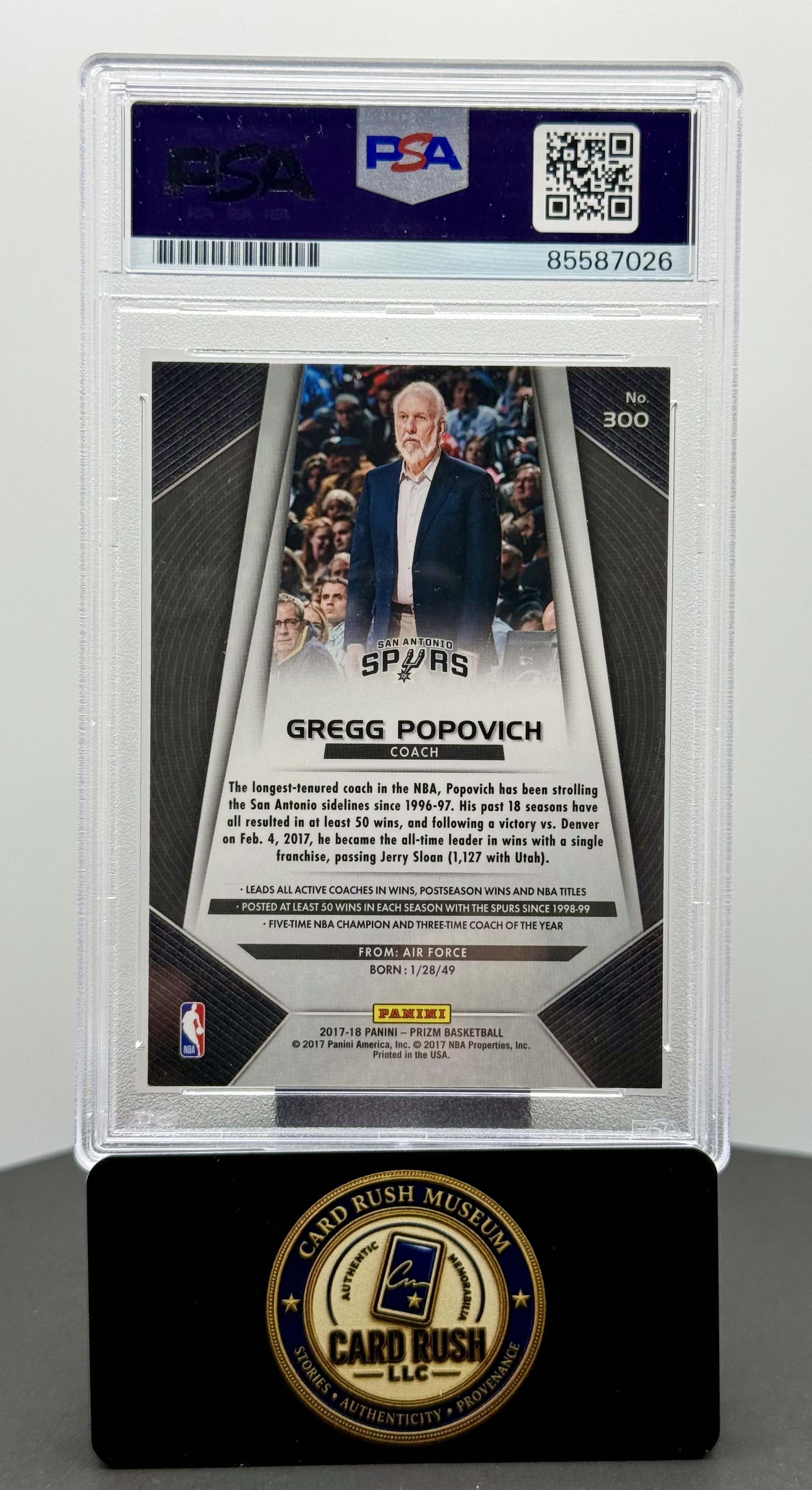 2017-18 Panini Prizm Gregg Popovich #300 Auto PSA/PSA/DNA Authentic, back