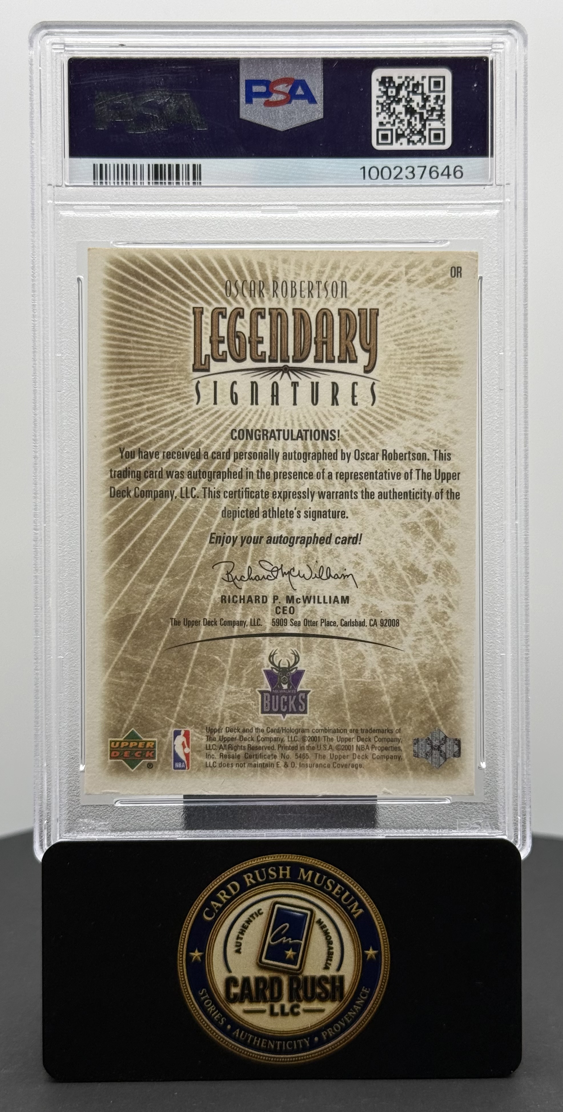 2000-01 Upper Deck Legends Legendary Signatures Oscar Robertson Auto PSA/PSA DNA Authentic, back
