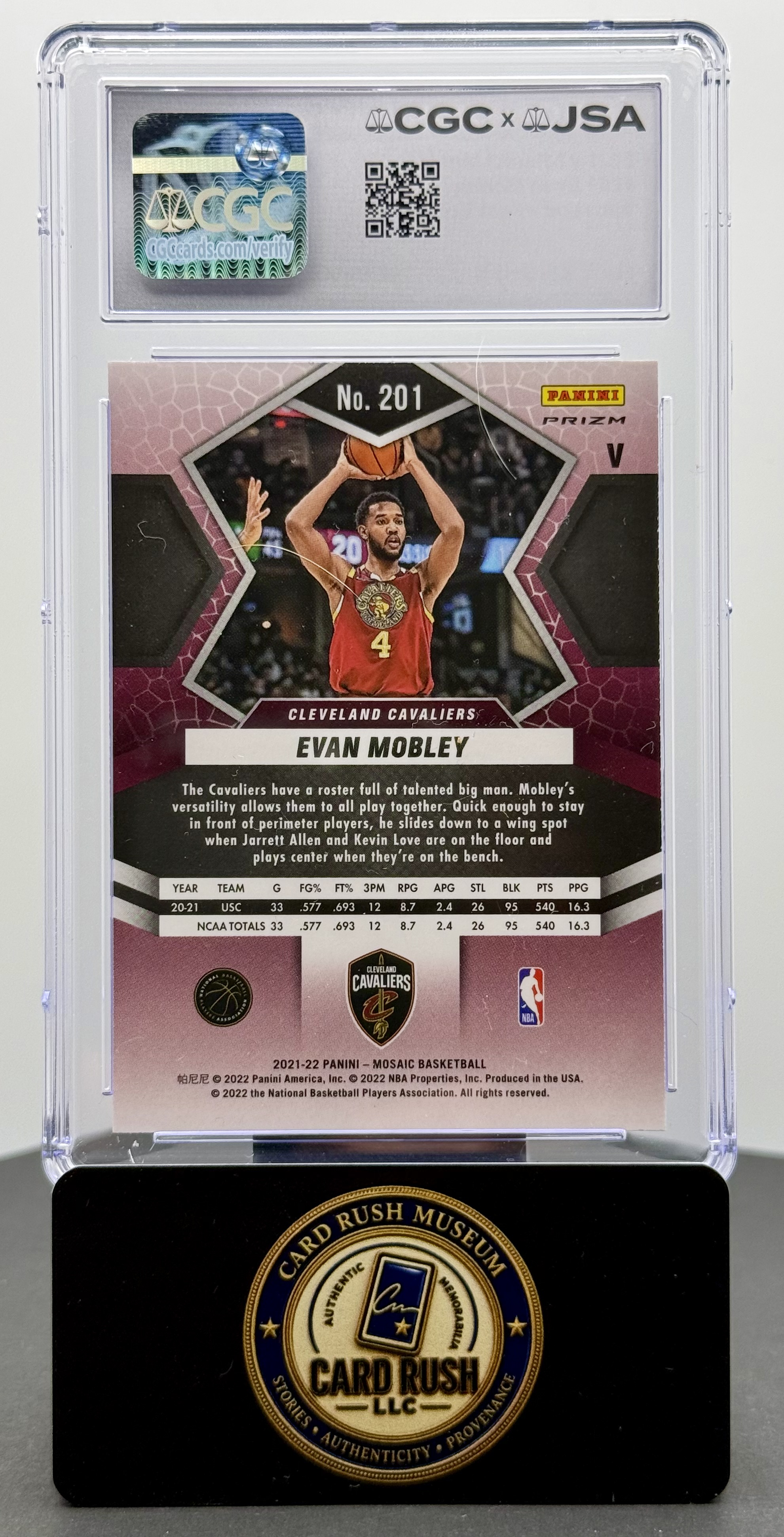 2021-22 Panini Mosaic Fast Break Variation Evan Mobley RC Auto #201 CGC/JSA Authentic Autograph Cleveland Cavaliers Rookie Card, back