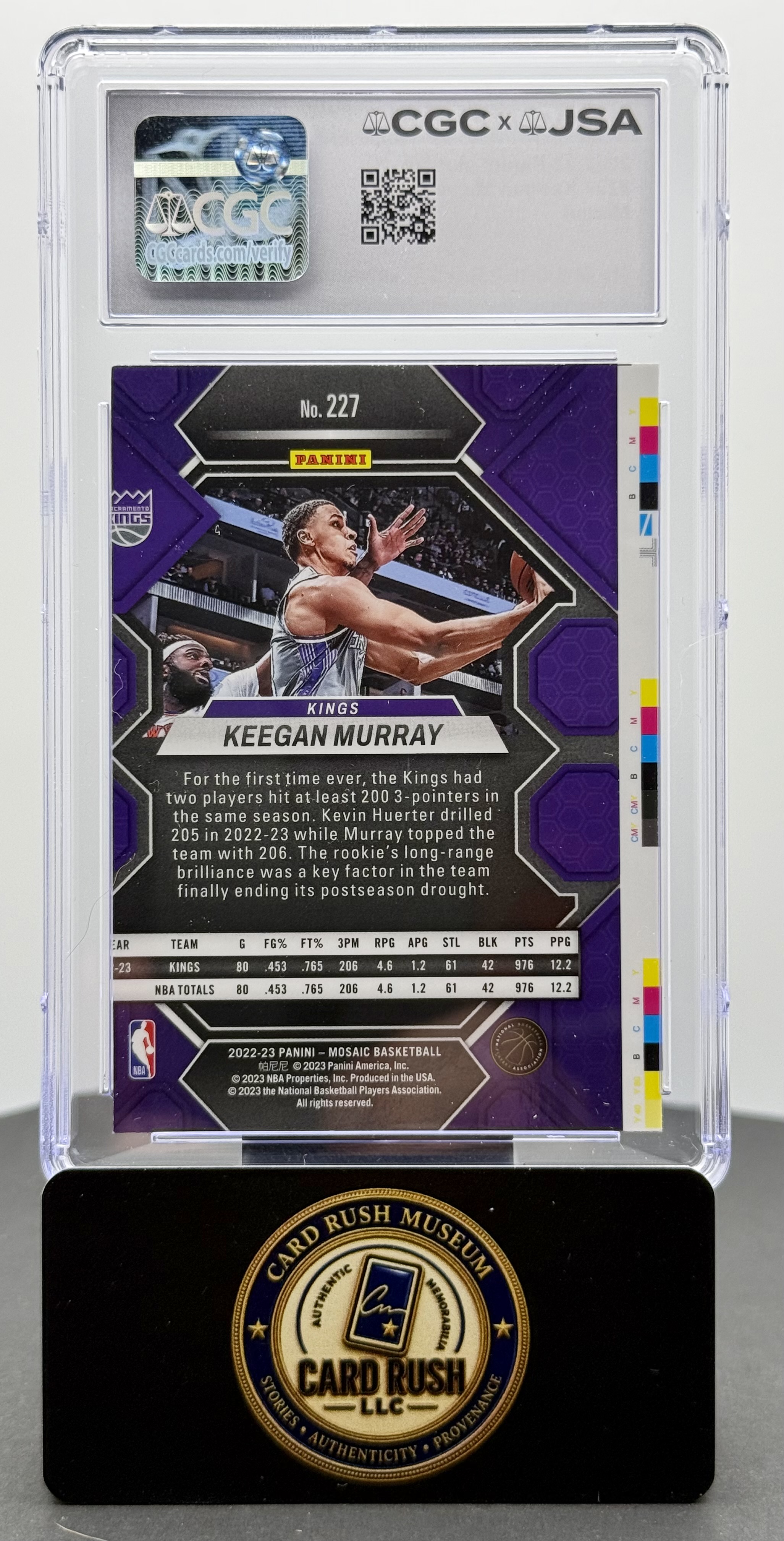 2022-23 Panini Mosaic #227 Keegan Murray RC Rookie Auto Miscut CGC/JSA Authentic Autograph, back