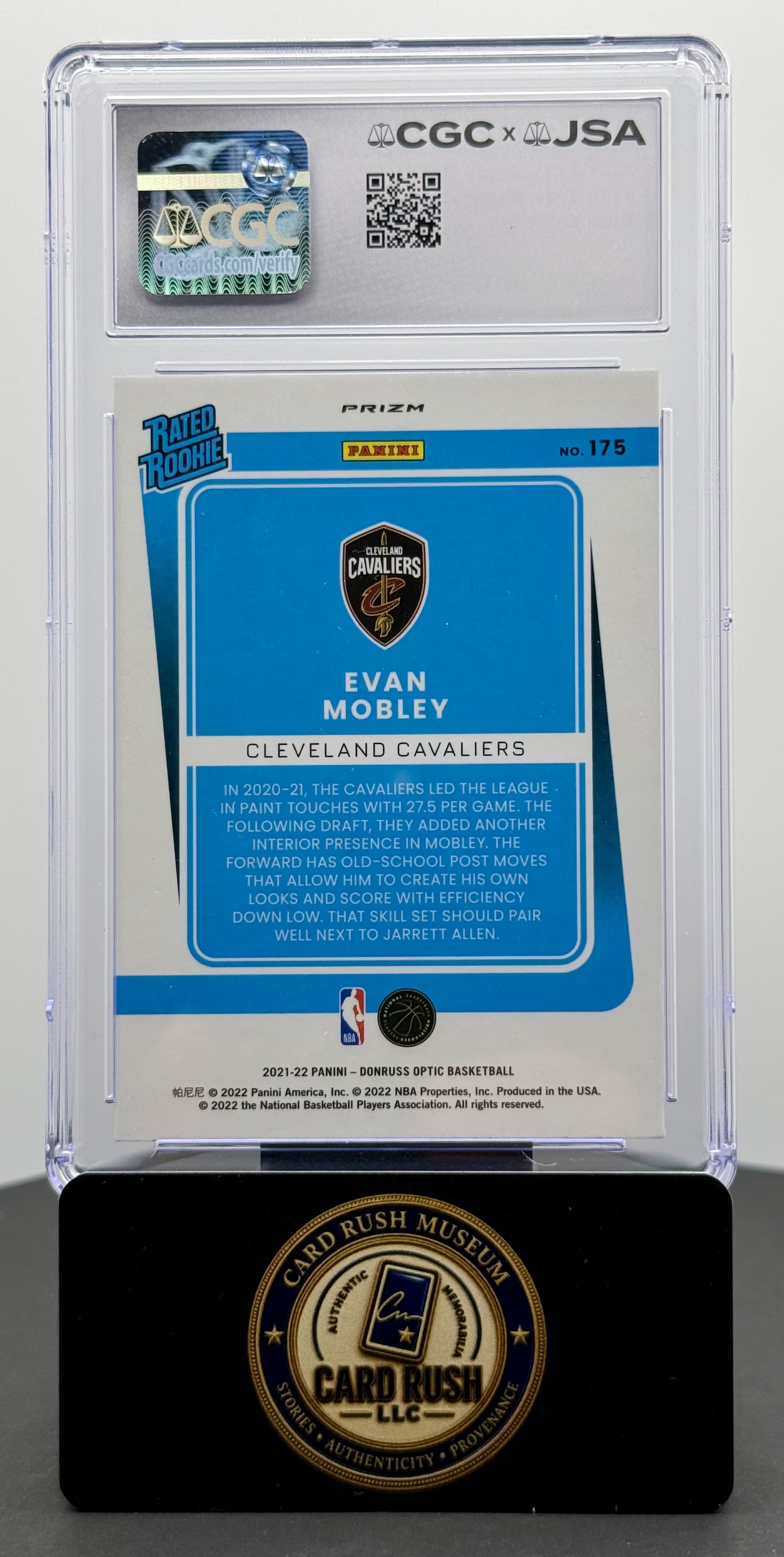 2021-22 Donruss Optic Evan Mobley Rated Rookie RC Blue Velocity Auto CGC/JSA Authentic Autograph, back