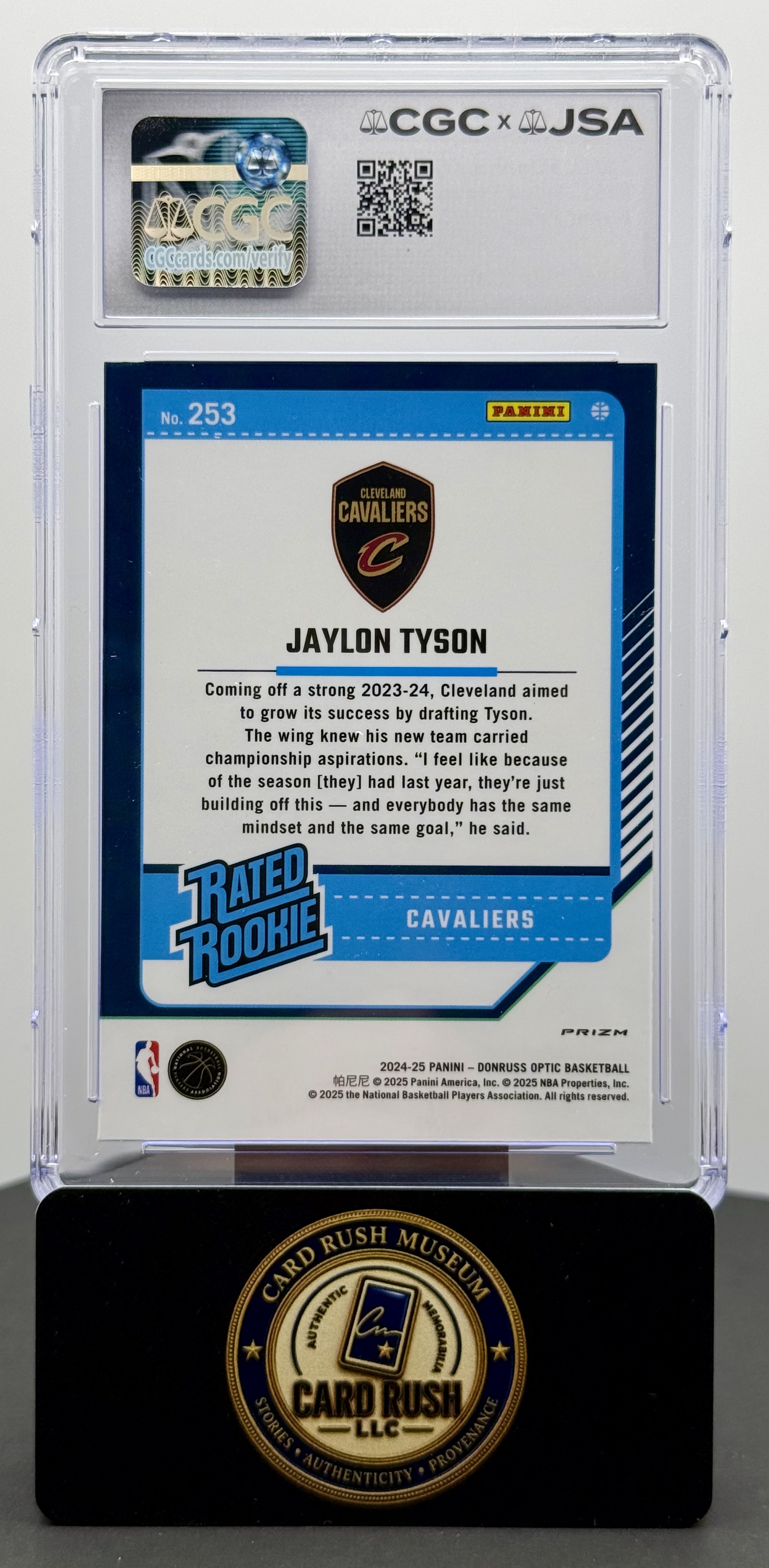 2024-25 Donruss Optic Jaylon Tyson Hyper Pink Rated Rookie #253 CGC/JSA Authentic Autograph Auto 10 RC, back