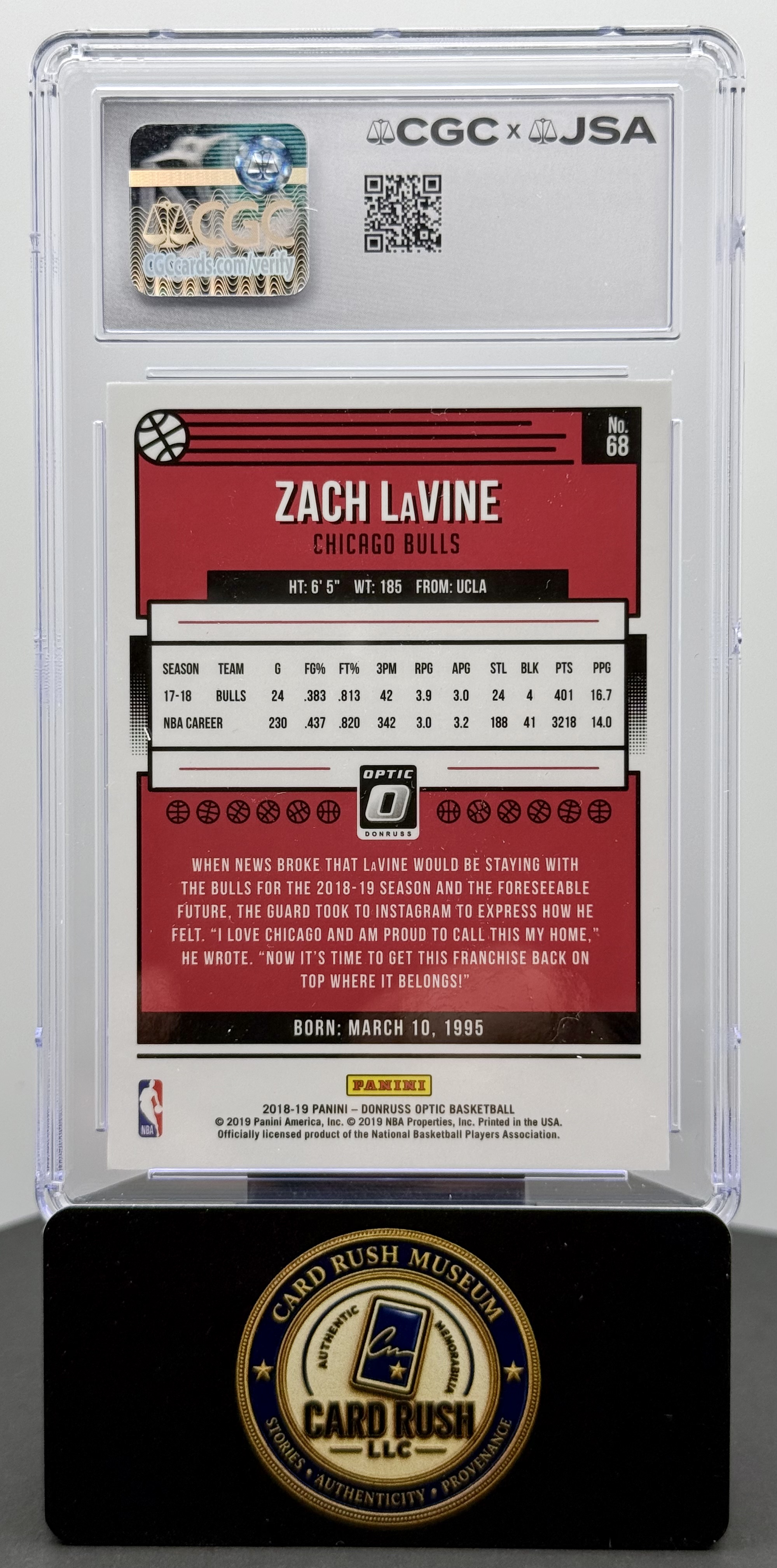 2018-19 Donruss Optic Zach LaVine Autograph CGC/JSA Authentic, back
