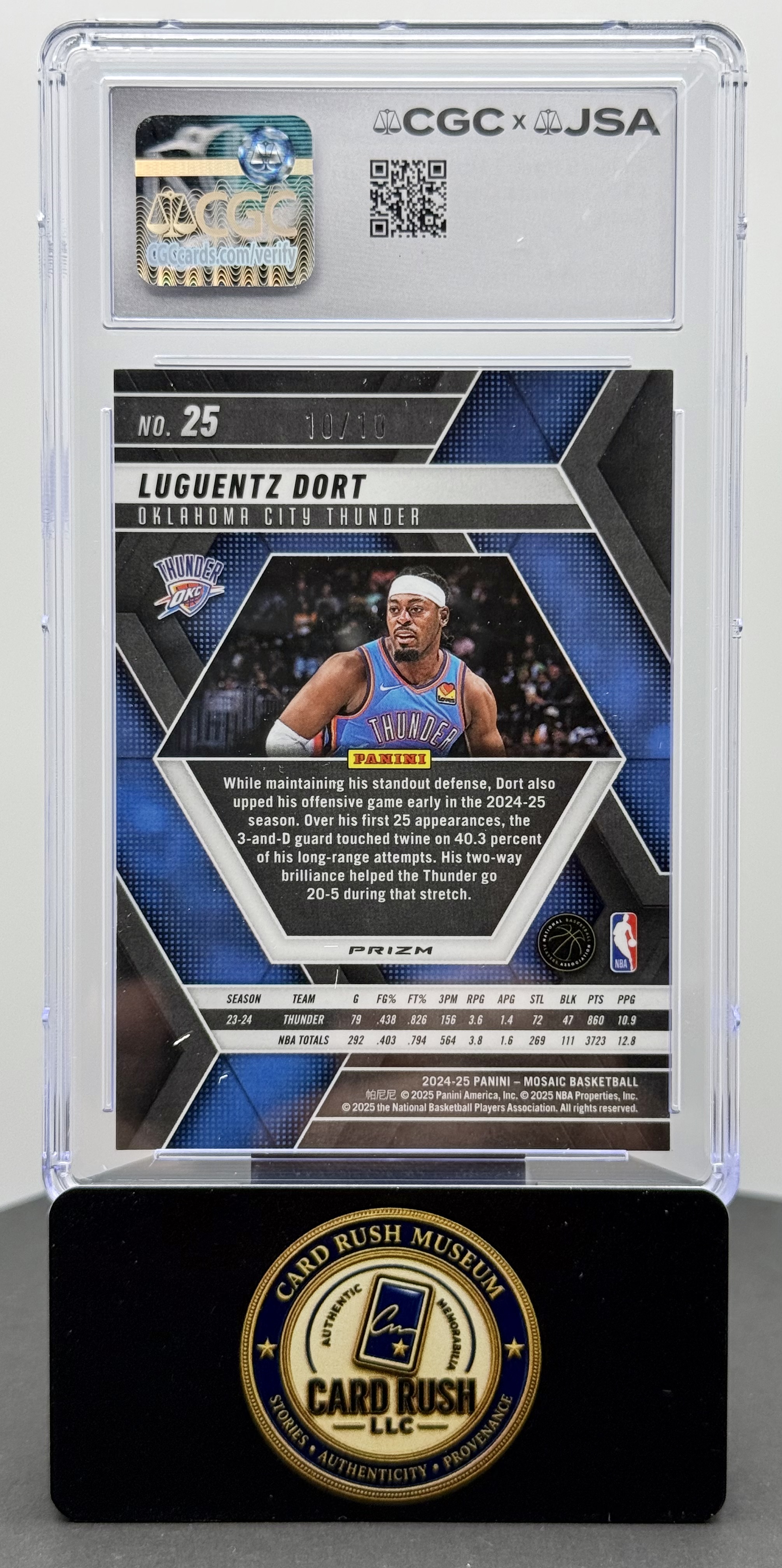 2024-25 Panini Mosaic Gold Luguentz Dort Autograph /10 CGC/JSA Authentic, back