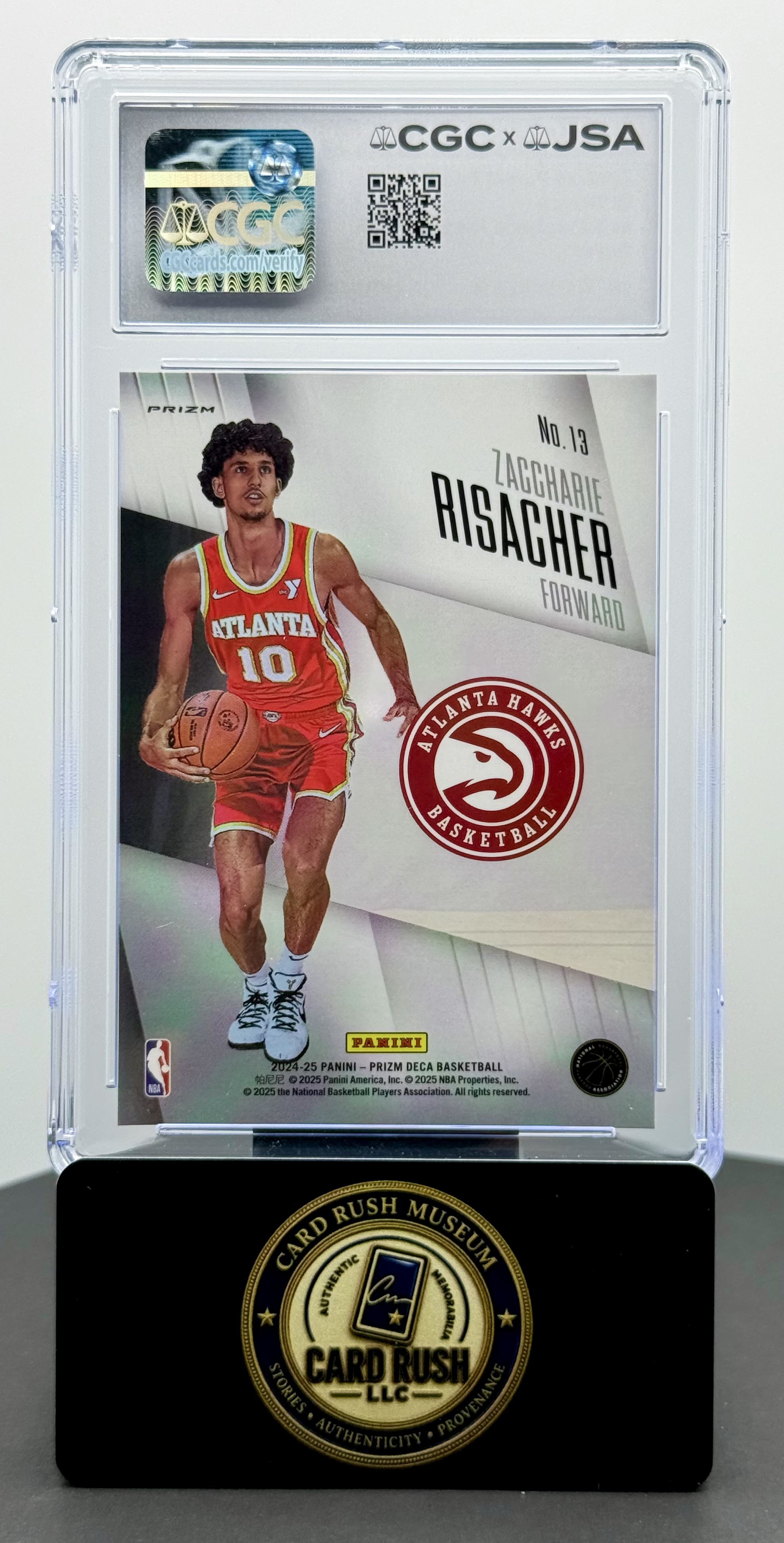 2024-25 Panini Prizm Deca Brilliance Silver Zaccharie Risacher RC Auto CGC/JSA Authentic, back