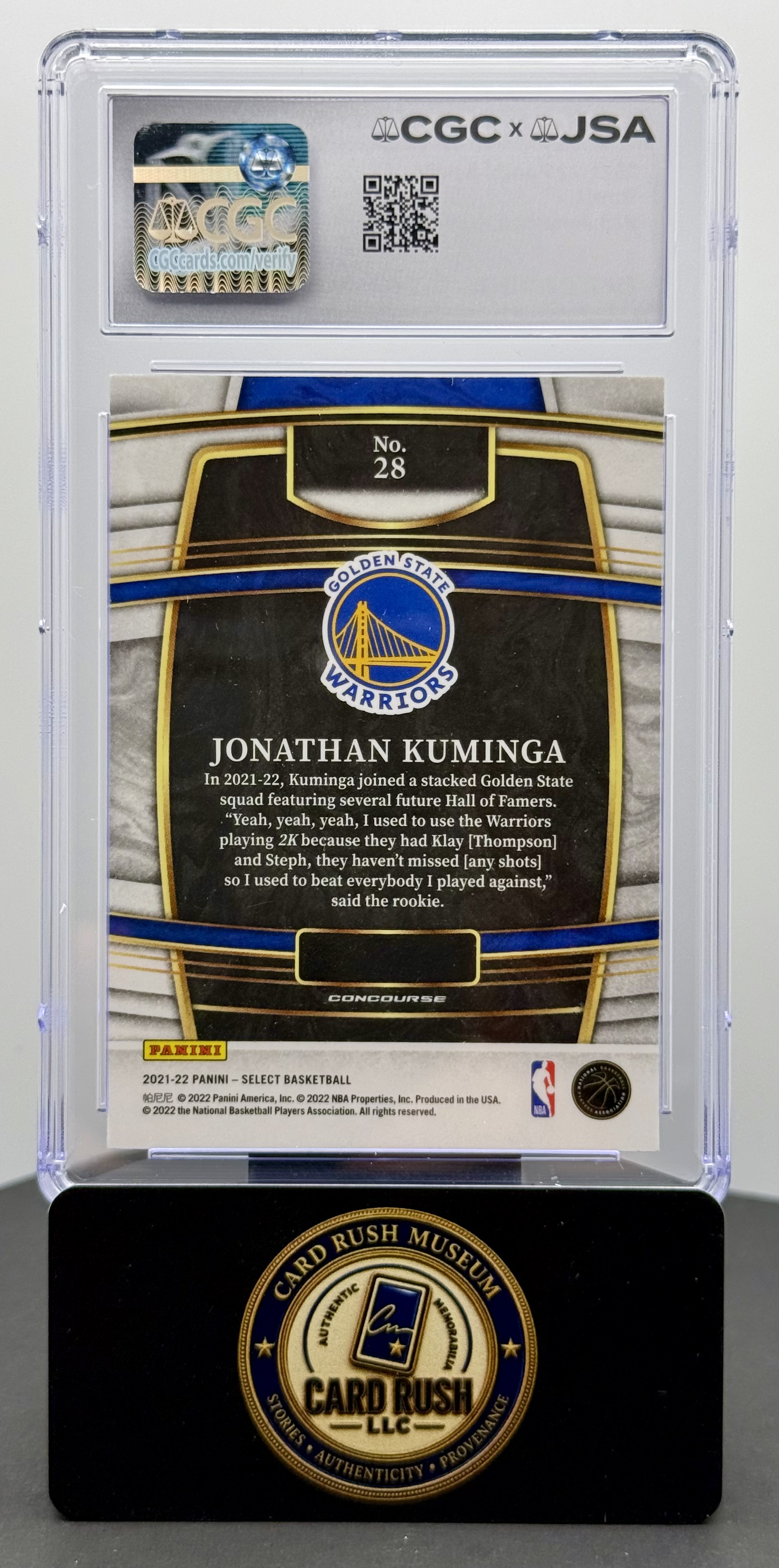 2021-22 Panini Select Retail Concourse Jonathan Kuminga RC Auto CGC/JSA Authentic Autograph #28, back