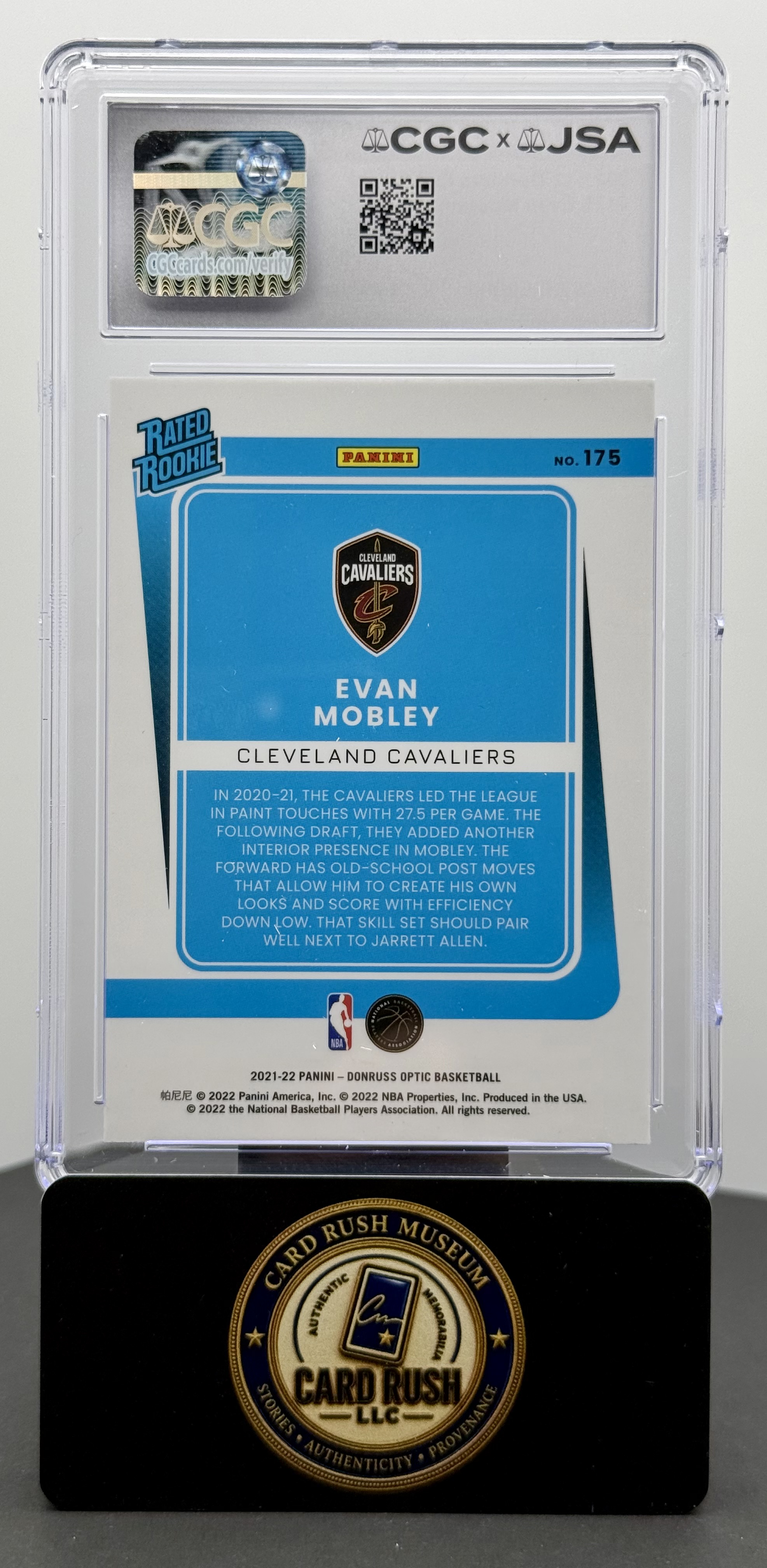 2021-22 Panini Donruss Optic #175 Evan Mobley Rated Rookie Auto CGC/JSA Authentic Autograph, back
