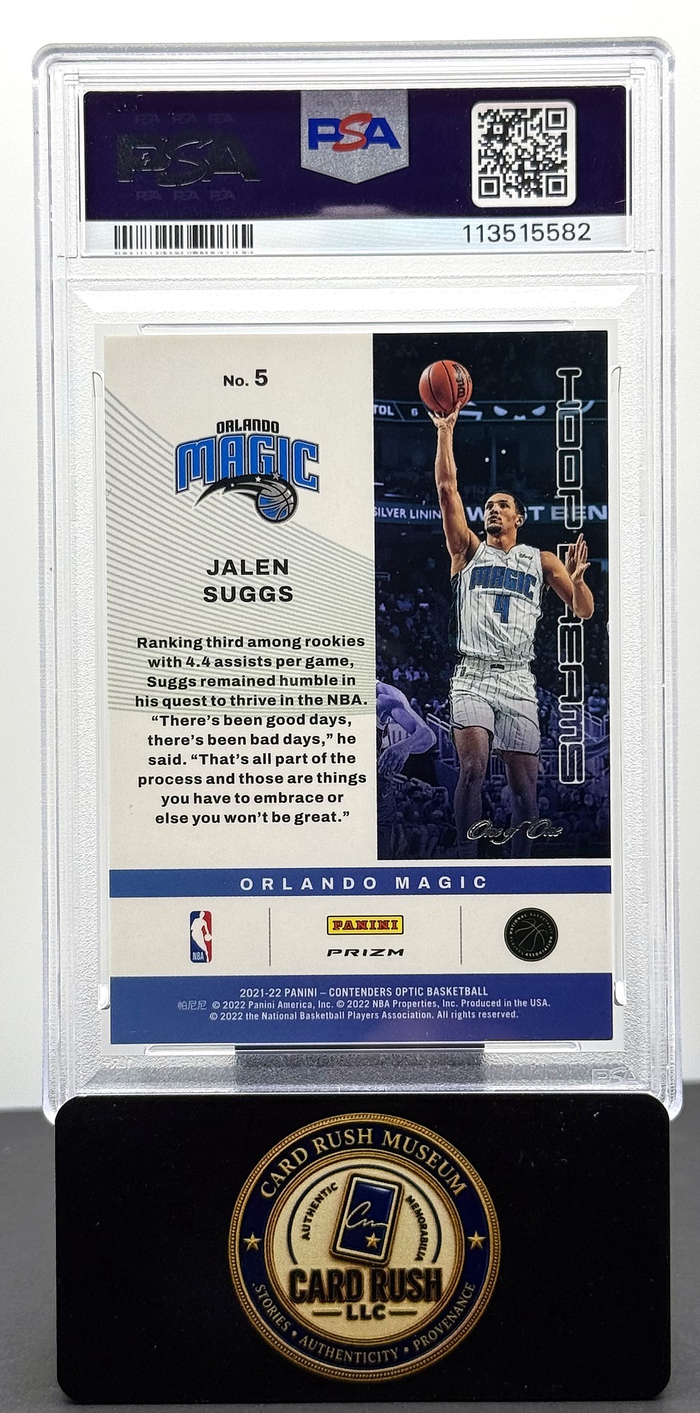 2021-22 Panini Contenders Optic Jalen Suggs Hoop Dreams Gold Vinyl 1/1 RC Auto PSA/PSA-DNA Authentic, back