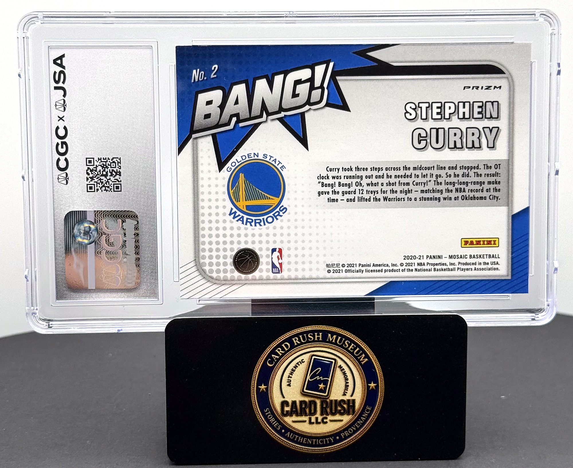 2020-21 Panini Mosaic Bang! Green Stephen Curry #2 Autograph CGC/JSA Authentic, back