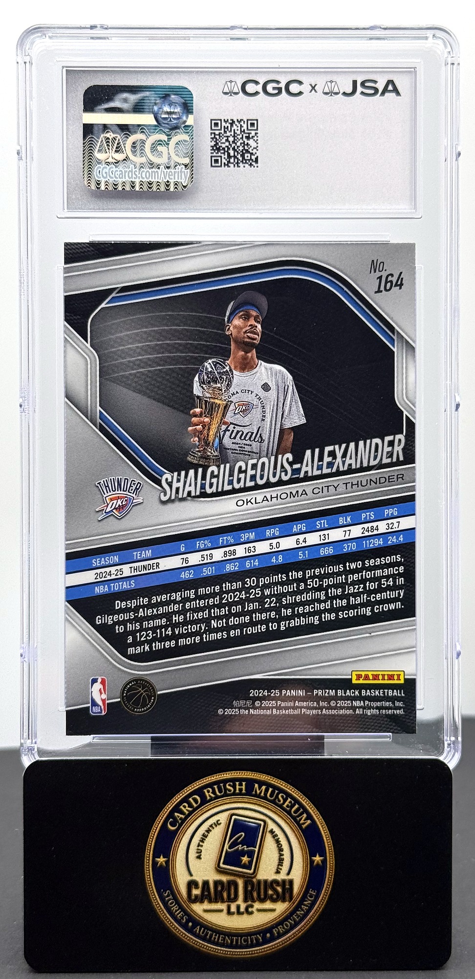 2024-25 Panini Prizm Black #164 Shai Gilgeous-Alexander Auto CGC/JSA 9 Auto 10, back
