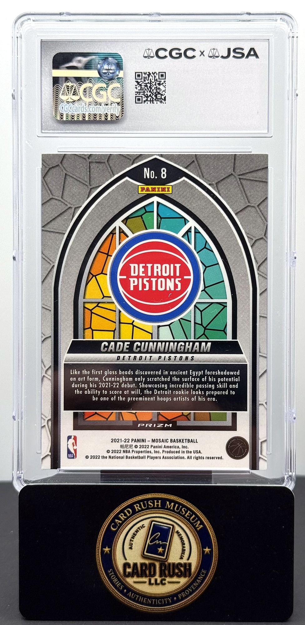 2021-22 Panini Mosaic Stained Glass #8 Cade Cunningham Auto RC CGC/JSA Authentic Autograph, back