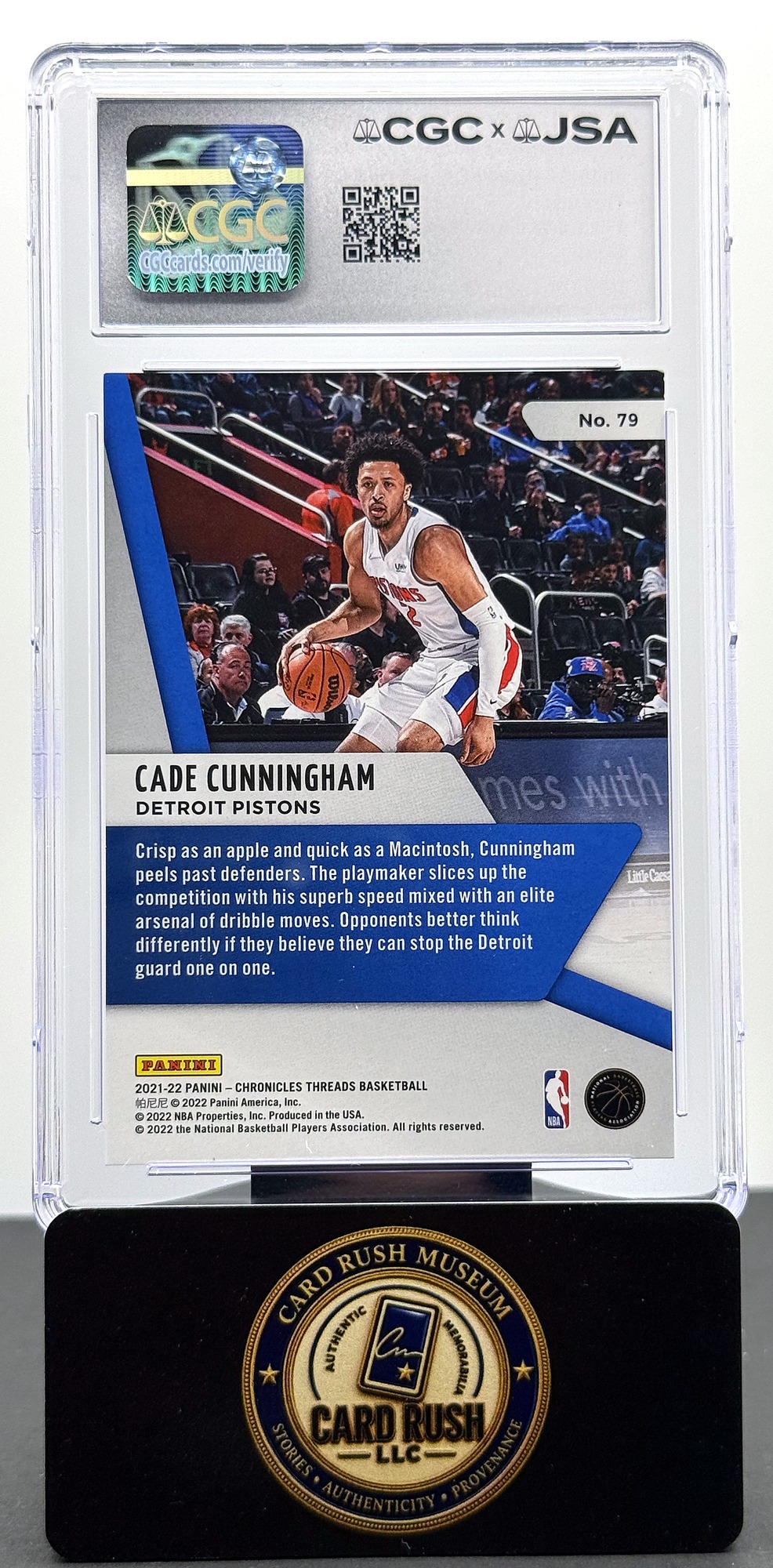 2021-22 Panini Chronicles Threads Gold Cade Cunningham #79 RC Auto /10 CGC/JSA Authentic Autograph, back