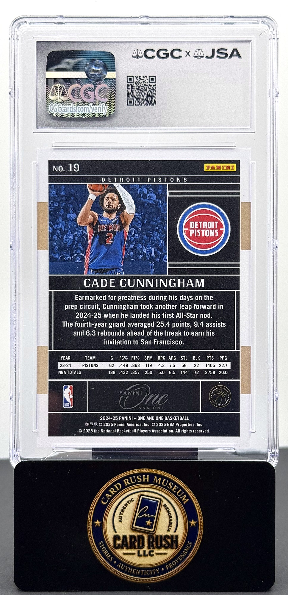 2024-25 Panini One and One Cade Cunningham #19 Auto CGC/JSA Authentic Autograph, back