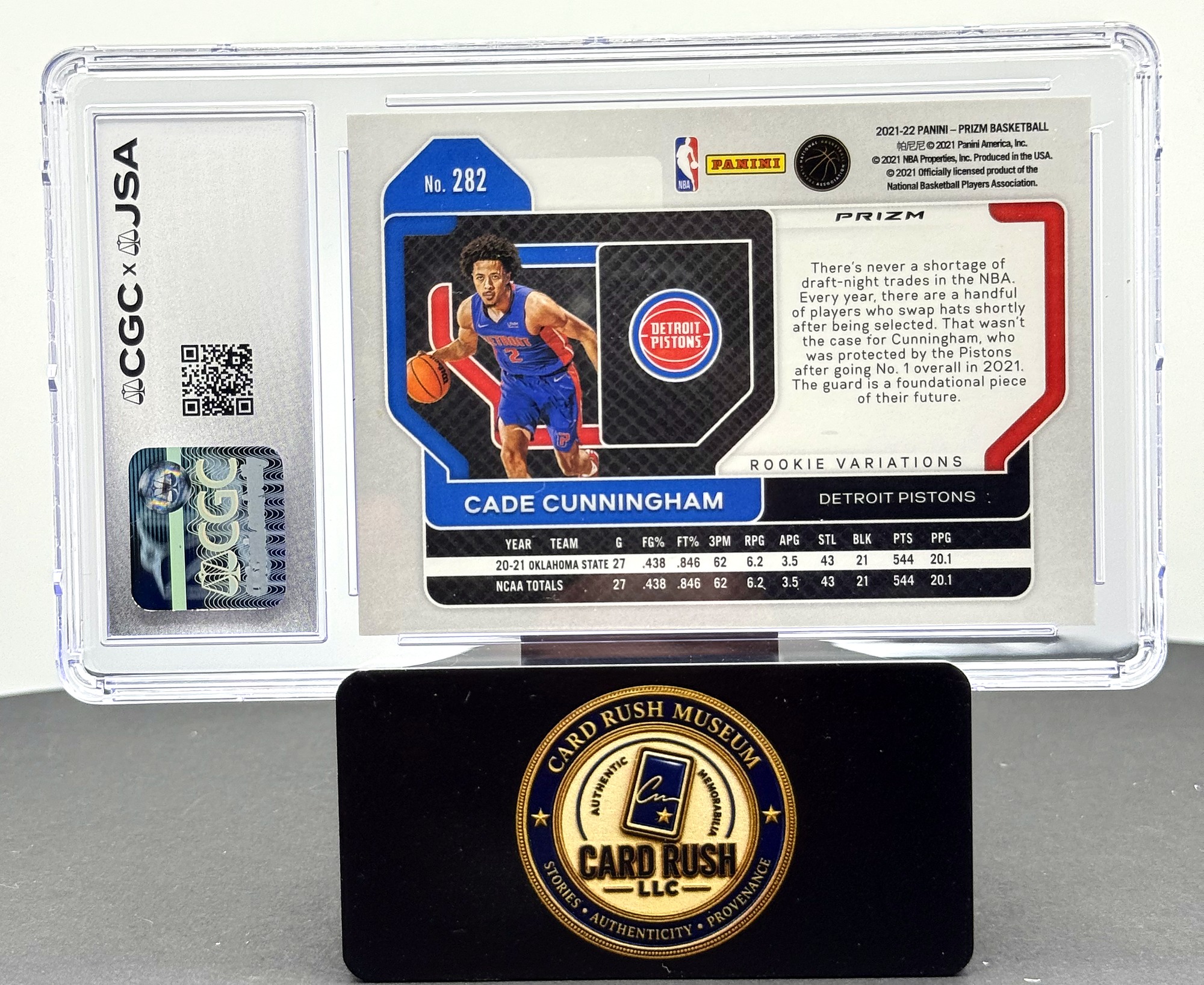 2021-22 Panini Prizm Fast Break Variation Cade Cunningham RC Auto #282 Detroit Pistons CGC/JSA Authentic Auto 10, back