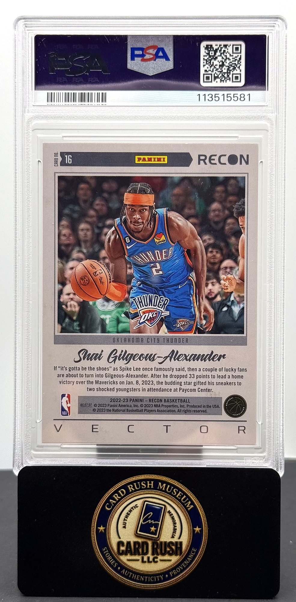 2022 Panini Recon Vector #16 Shai Gilgeous-Alexander Auto PSA/DNA Authentic, back