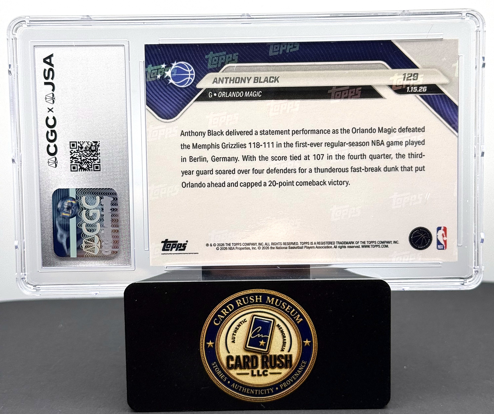 2025-26 Topps Now #129 Anthony Black Gold Foil Auto CGC/JSA Authentic Autograph, back
