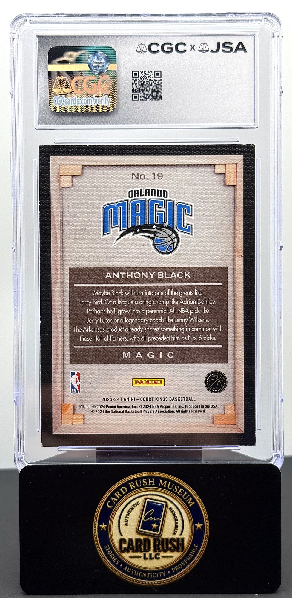2023-24 Panini Court Kings Blank Slate #19 Anthony Black RC Auto CGC/JSA Authentic Autograph Auto 10, back