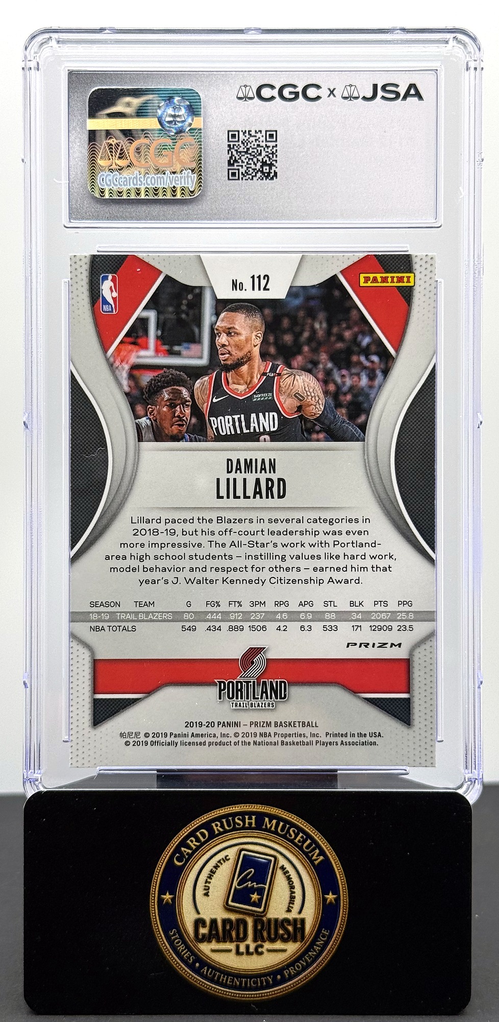 2019-20 Panini Prizm #112 Damian Lillard Hyper Auto CGC/JSA Authentic Autograph, back