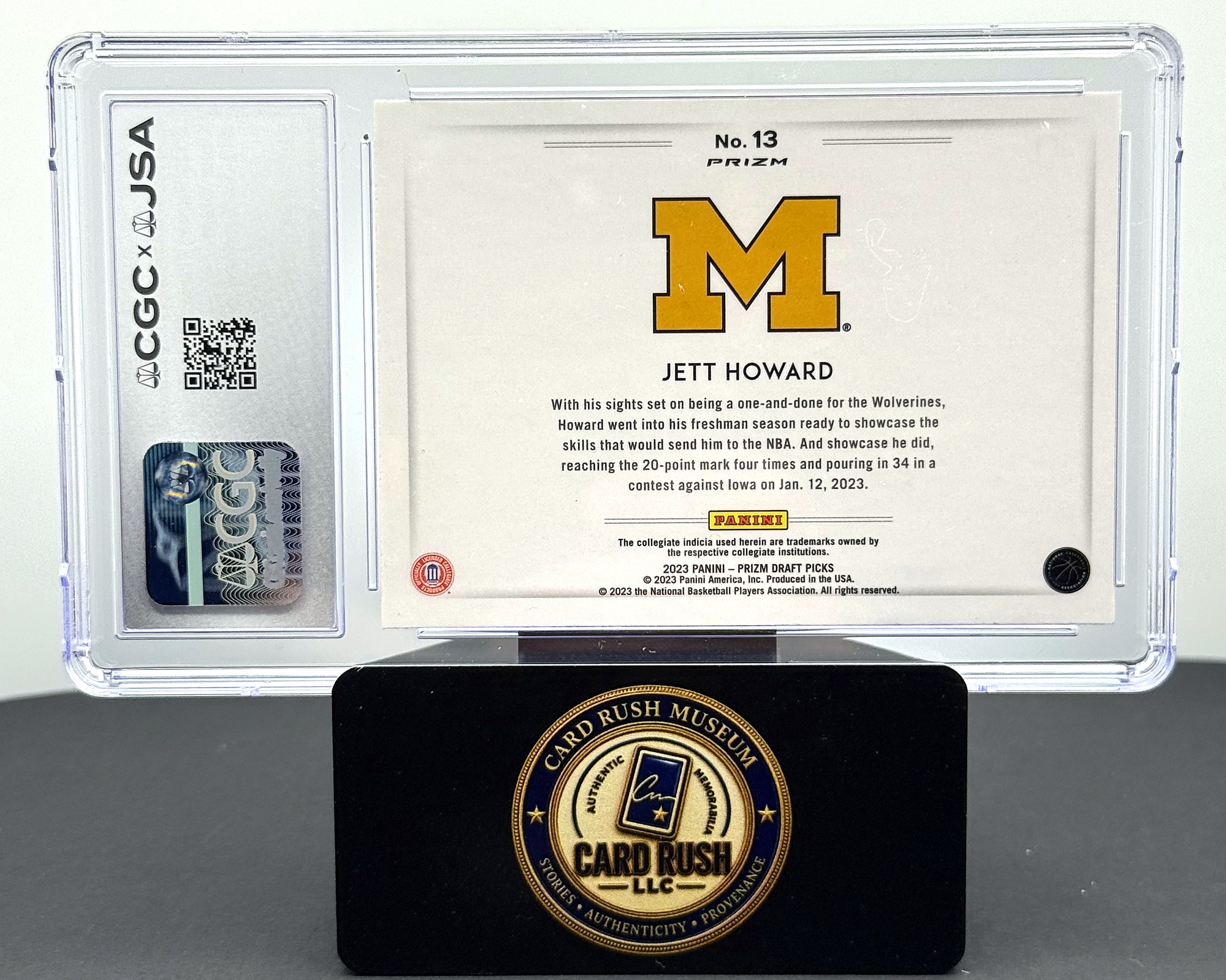 2023 Panini Prizm Draft Picks Color Blast #13 Jett Howard Auto CGC/JSA Authentic Autograph Auto 10, back