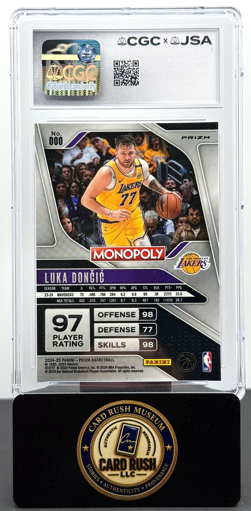 2024-25 Panini Prizm Monopoly #000 Luka Doncic Free Parking Exclusives Auto CGC/JSA Authentic Autograph Auto 10, back
