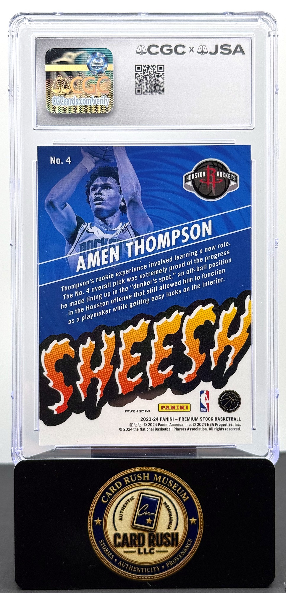 2023-24 Panini Hoops Premium Stock Sheesh #4 Amen Thompson Silver RC Auto CGC/JSA Authentic Autograph, back