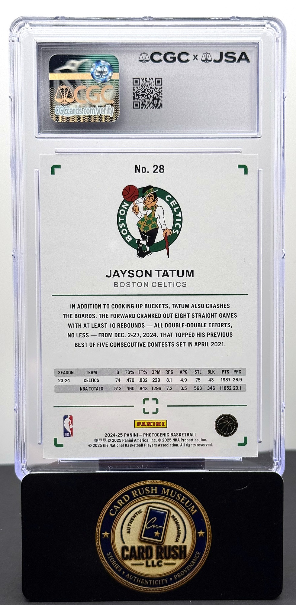 2024-25 Panini Photogenic #28 Jayson Tatum Auto CGC/JSA Authentic Autograph Auto 10, back