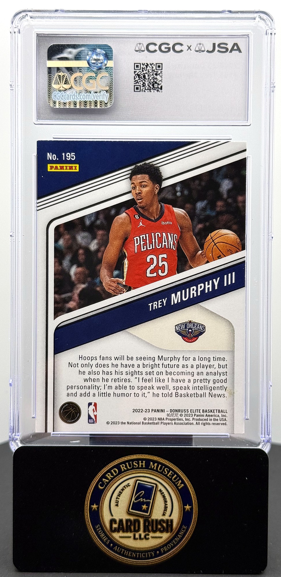 2022-23 Donruss Elite #195 Trey Murphy III Auto CGC/JSA Authentic Autograph, back