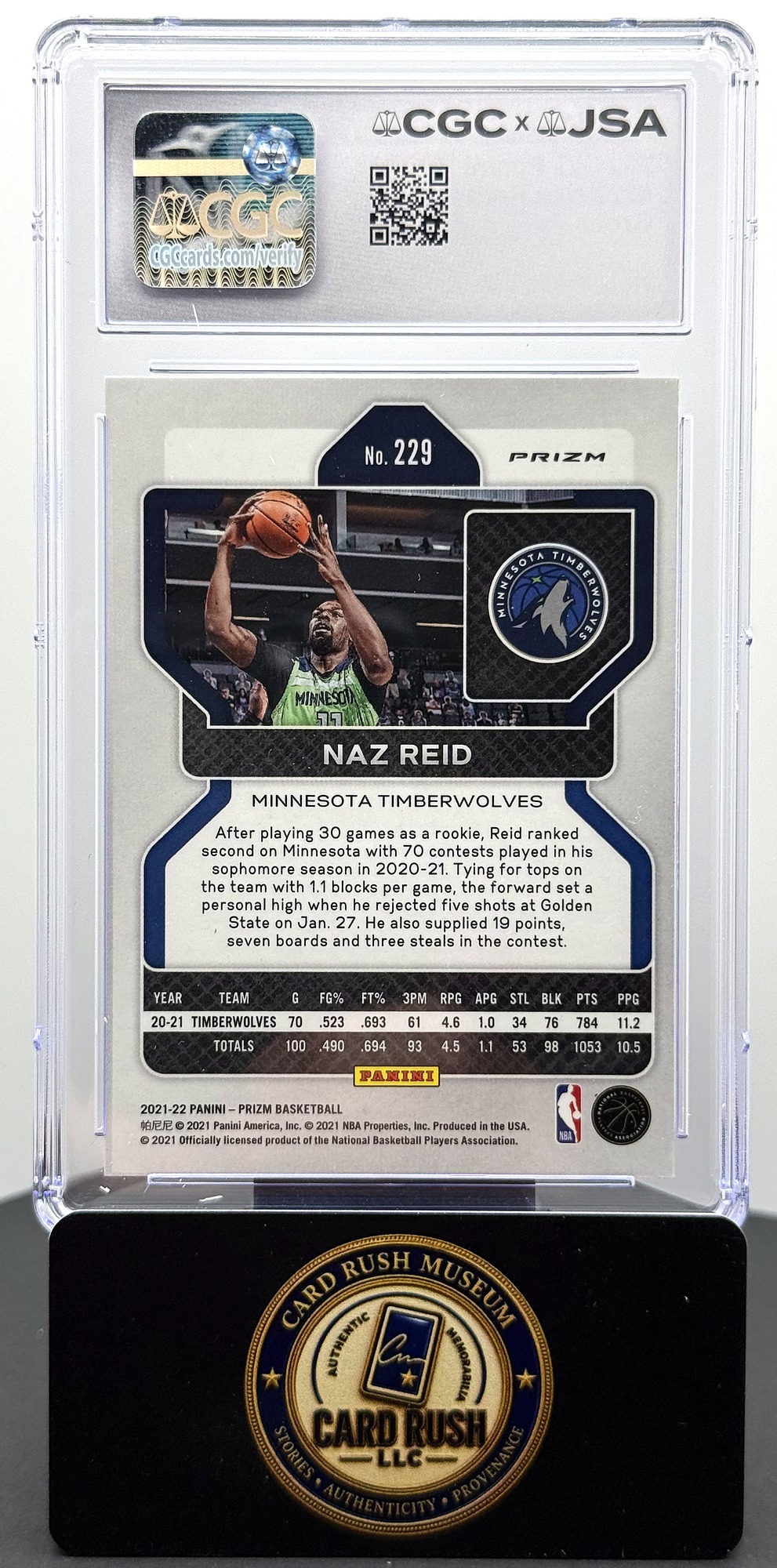 2021-22 Panini Prizm #229 Naz Reid Green Auto CGC/JSA Authentic Autograph Auto 10, back